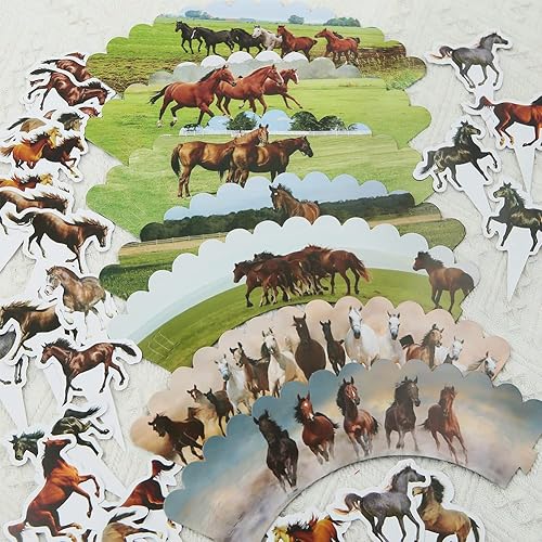 Miniatura 7 de 48 piezas de decoración de cupcakes de caballo, caballos galopando en los pastizales, decoración de cupcakes para caballos ecuestre, fiesta temática
