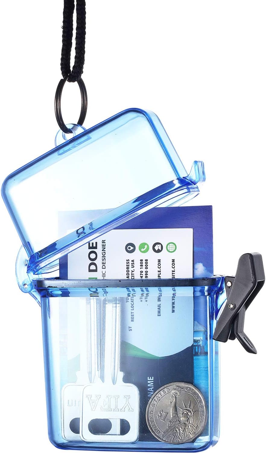 3 Pieces Waterproof Case ID Card Badge Holder with Floating Sports Case Locker with Hanging Ring and Rope 4.72 x 2.95 x 1.57 Inches(Clear, Gray, Blue)