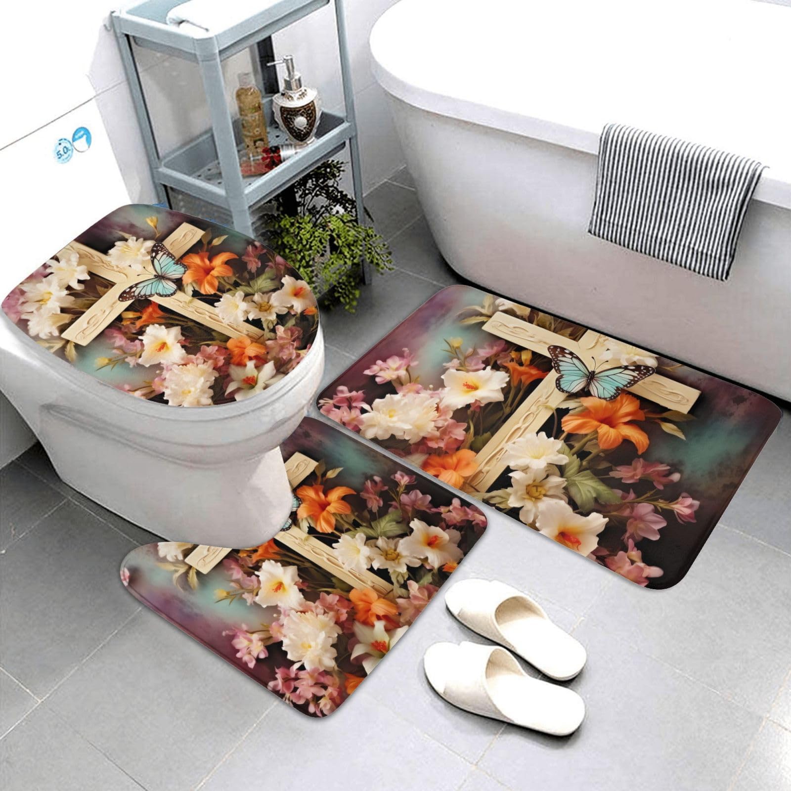 Tapis de bain trois pièces style nature pour une ambiance de douche relaxante