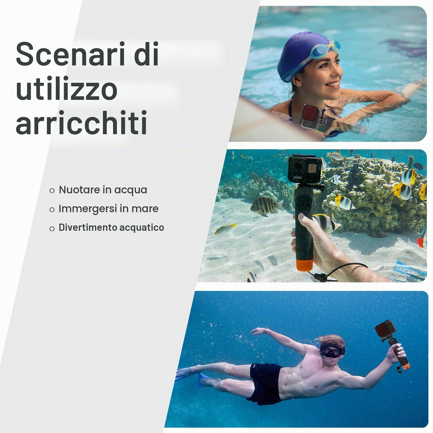 FitStill Impugnatura galleggiante impermeabile per GoPro Hero 13/12/11/10/9/8/7/6/5/4K/Max, DJI Osmo Action 6/5 Pro/4/3, Insta360 Ace Pro 2/X5/X4 e altre action cam