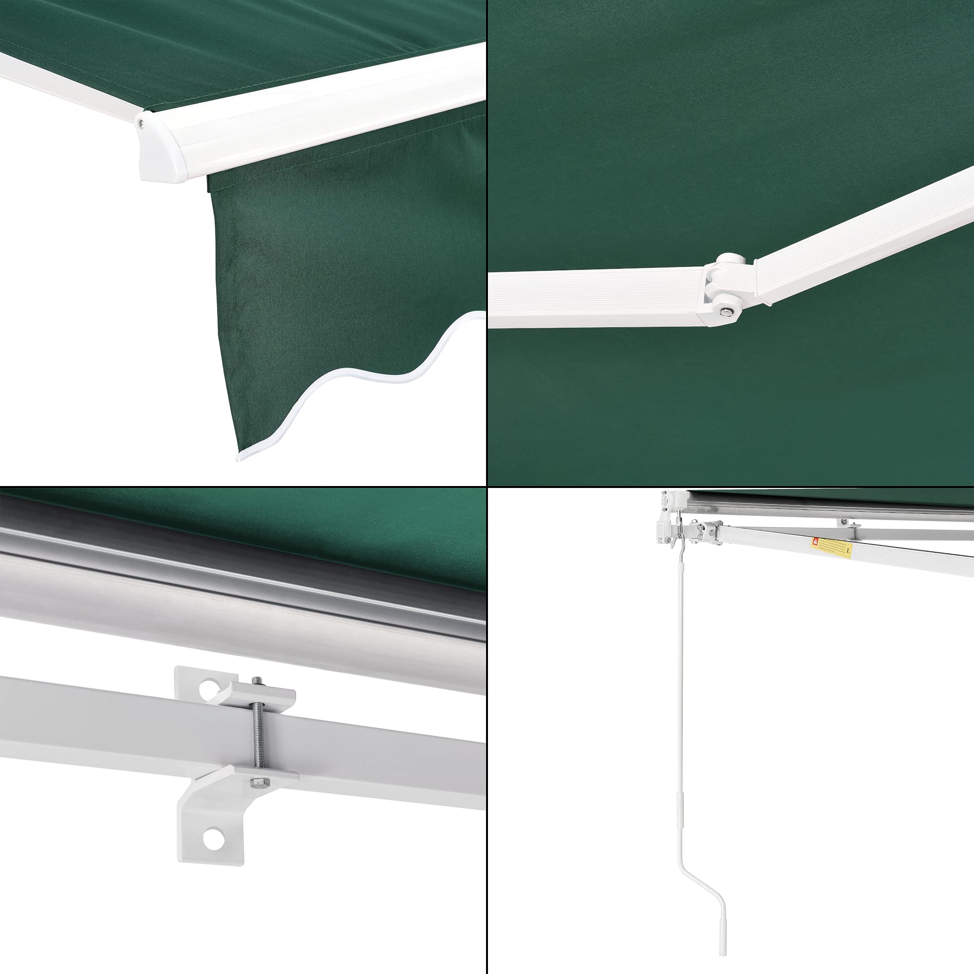 [en.casa] Toldo Impermeable Exterior Bitonto Toldo Articulado con Armazón y Brazo Extraíble Retráctil Manual y Enrollable con Manivela Parasol para Terraza Balcón Patio 300 x 250 cm - Verde Oscuro