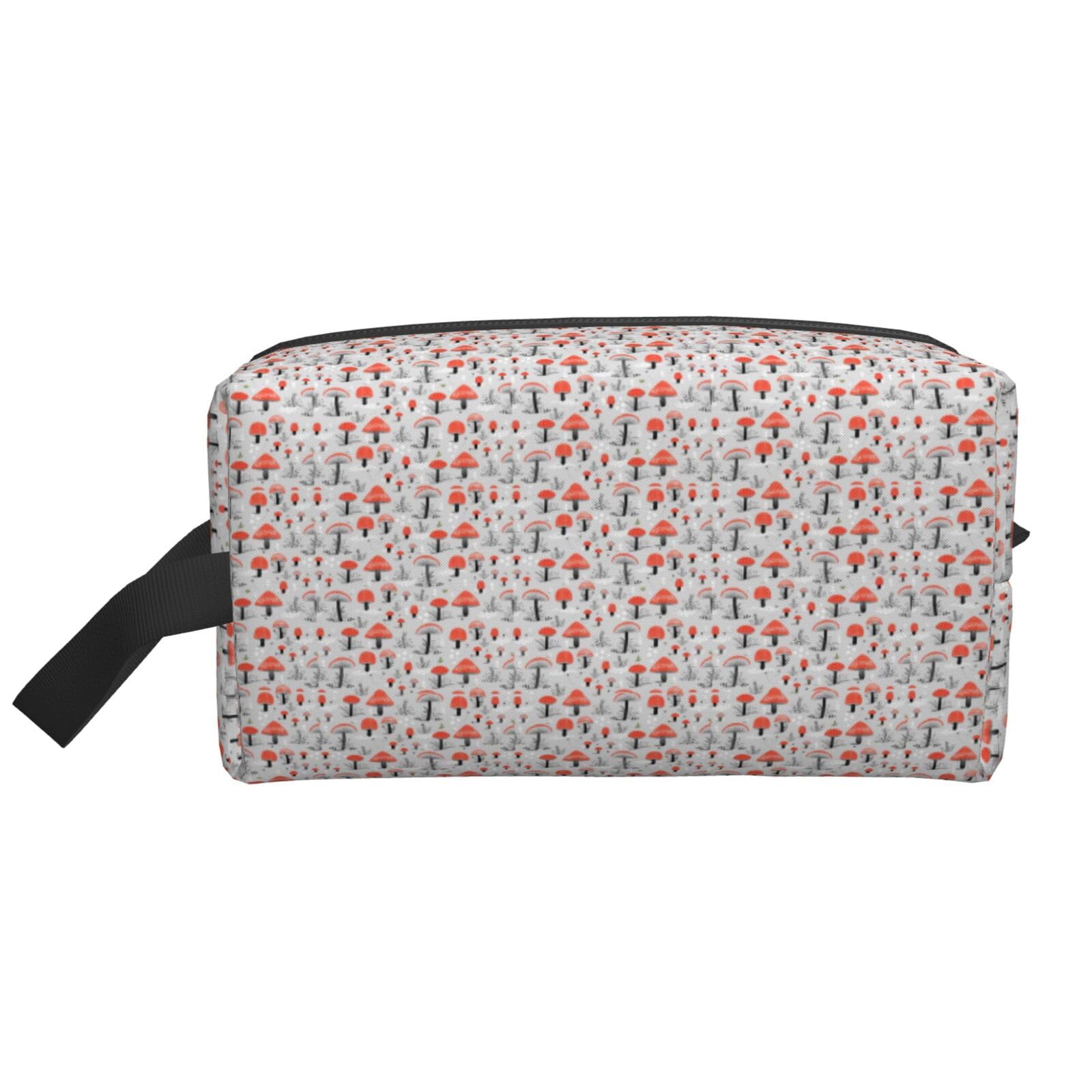 Ercgad Unisex White Cartoon Mushrooms Print Large Capacity Travel Toiletry Bag Cosmetic Pouch Daily Storage Makeup Case