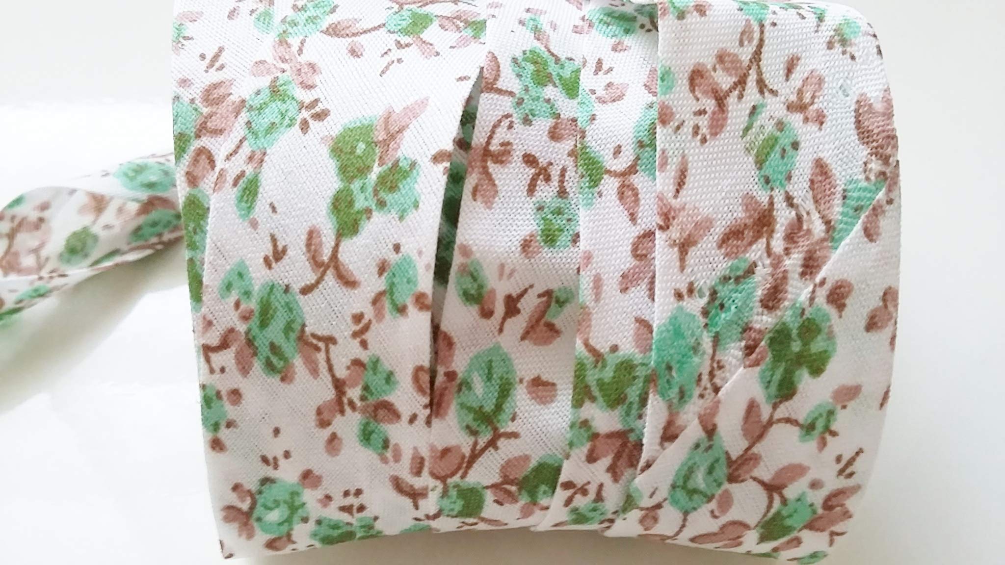 Biais Liberty Coton 20mm X 2m - Fabrication Française - Motif Beige à Pois Blancs - Pour Couture
