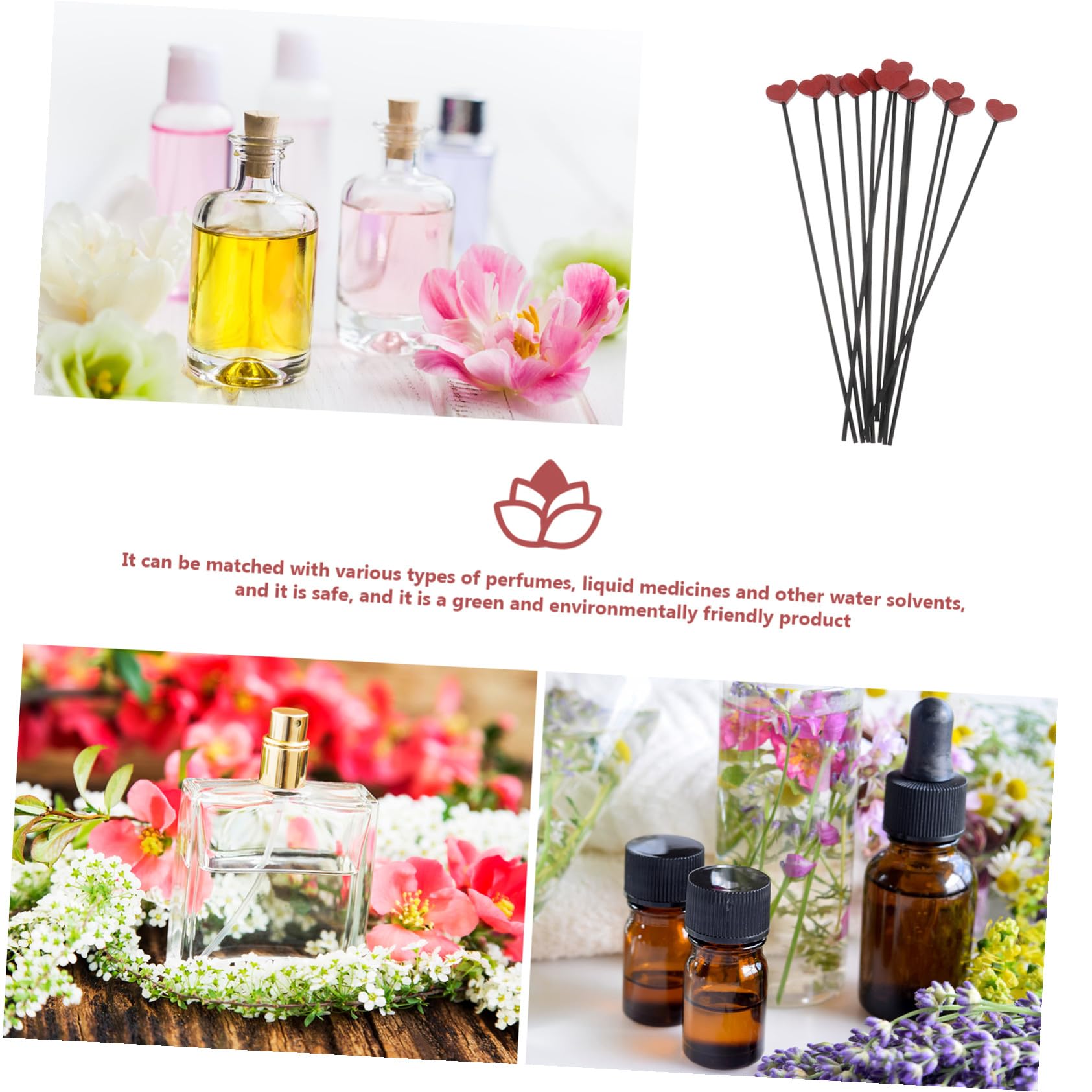 Bâtonnets Diffuseur Parfum Cœur Bois Rouges 12 Pièces Décor