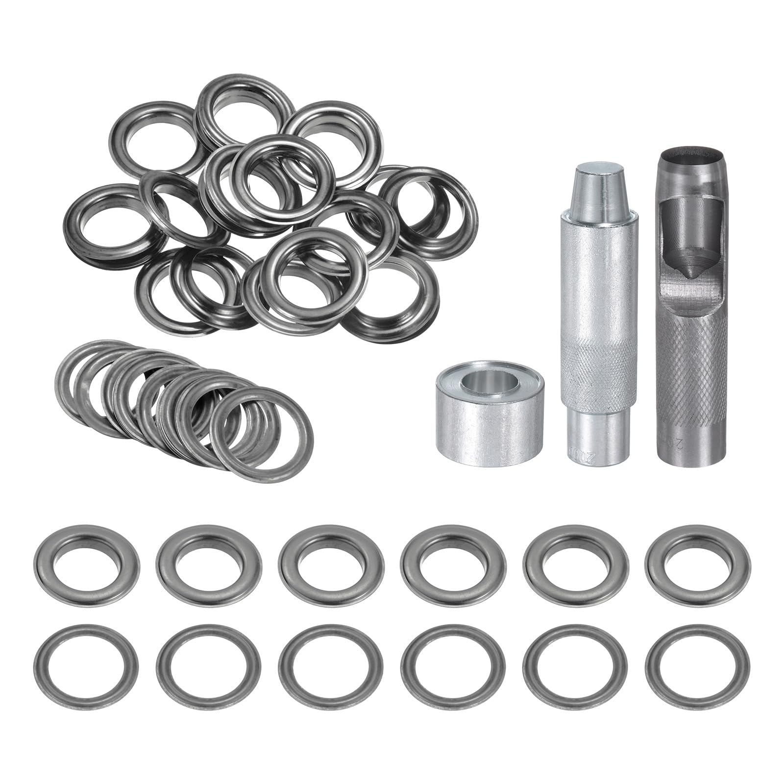 QUARKZMAN Kit de Herramientas de Ojales de Cobre de 20 mm con Punzón Hueco, Herramientas de Instalación de Ojales para Ropa, Cuero, Tela, Cinturones, Color Negro