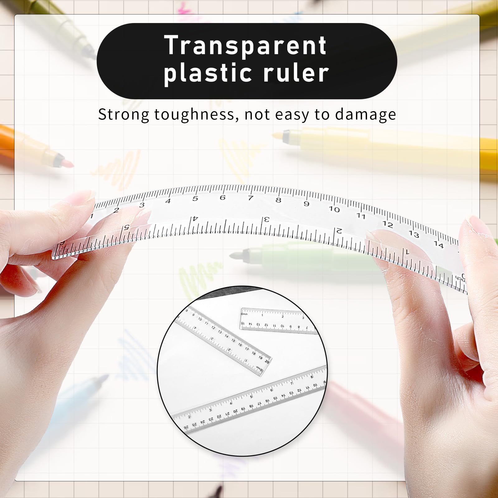 3 Pack 6 Inch 8 Inch 12 Inch Ruler Clear 3 Size Small Ruler Plastic Straight Rulers with Centimeters and Inches, Shatterproof Measuring Tools for School, Office and Home - Image 3