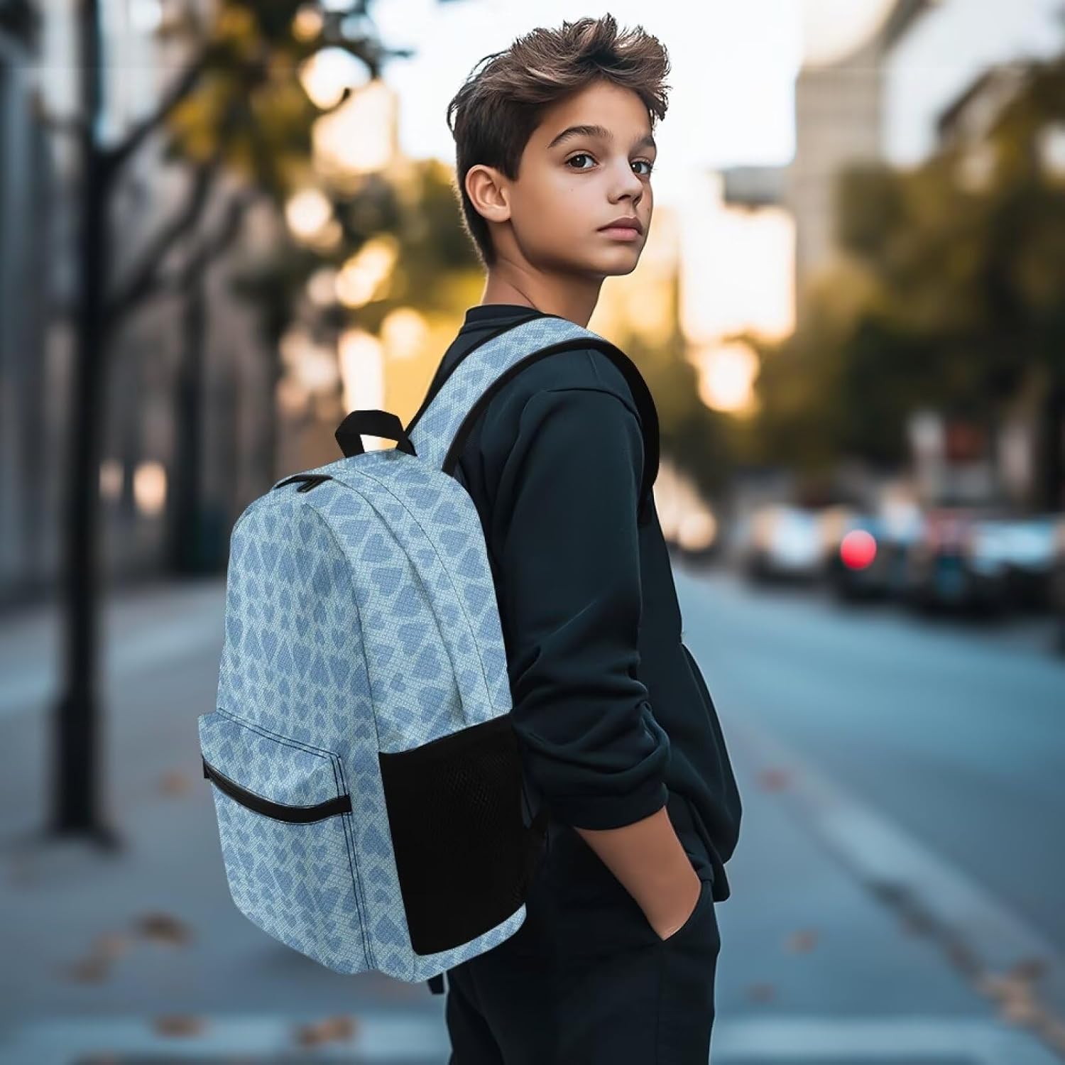 Blue Heart Kid's School Backpack For Boys Girls Elementary Book Bag Durable Stylish Travel Backpack