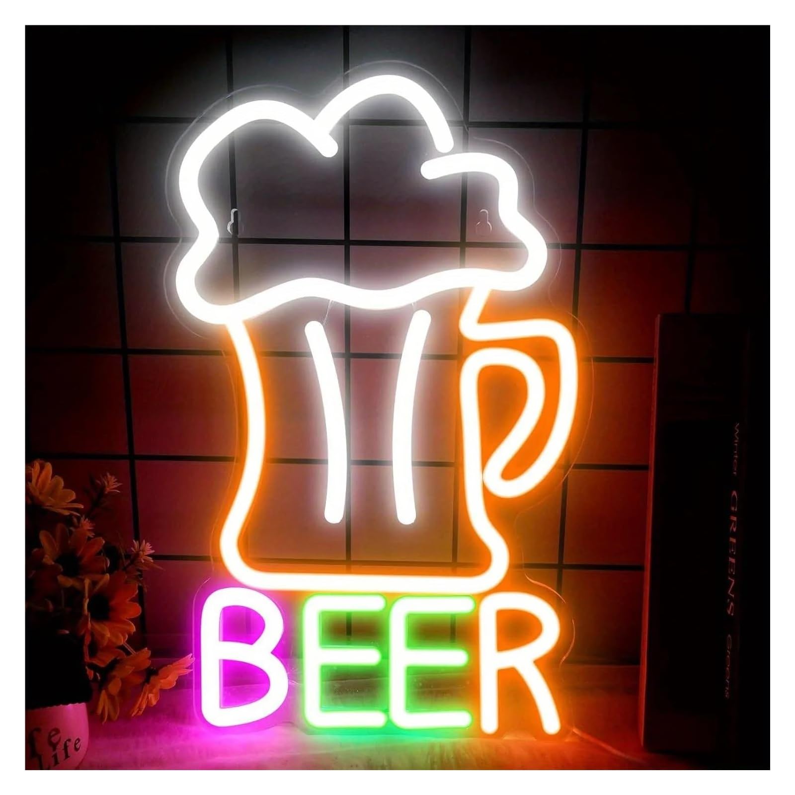 LEMST Sign Lamp Beer Neon,Men's Lounge, Home, Shop, Wall Art Deco, Party, Club, Restaurant 37.8x23.9cm