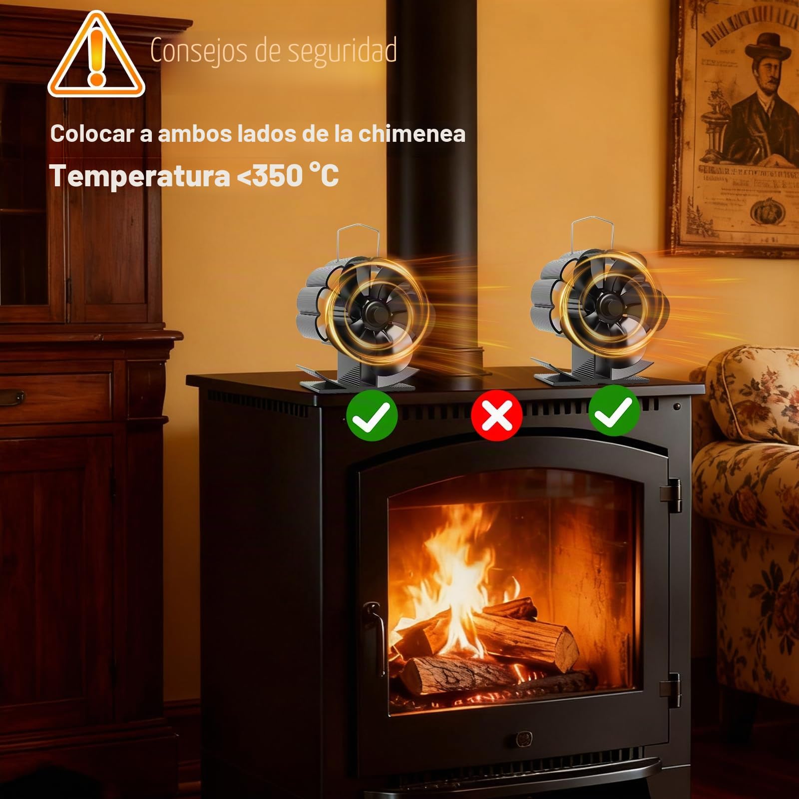 LURICO Ventilador de Chimenea sin electricidad, 5 Aspas Ventilador de Estufa, Ventilador de Estufa de Lena Silencioso para Estufas de Leña de Leña, Leña, Chimenea, Estufa (Negro)