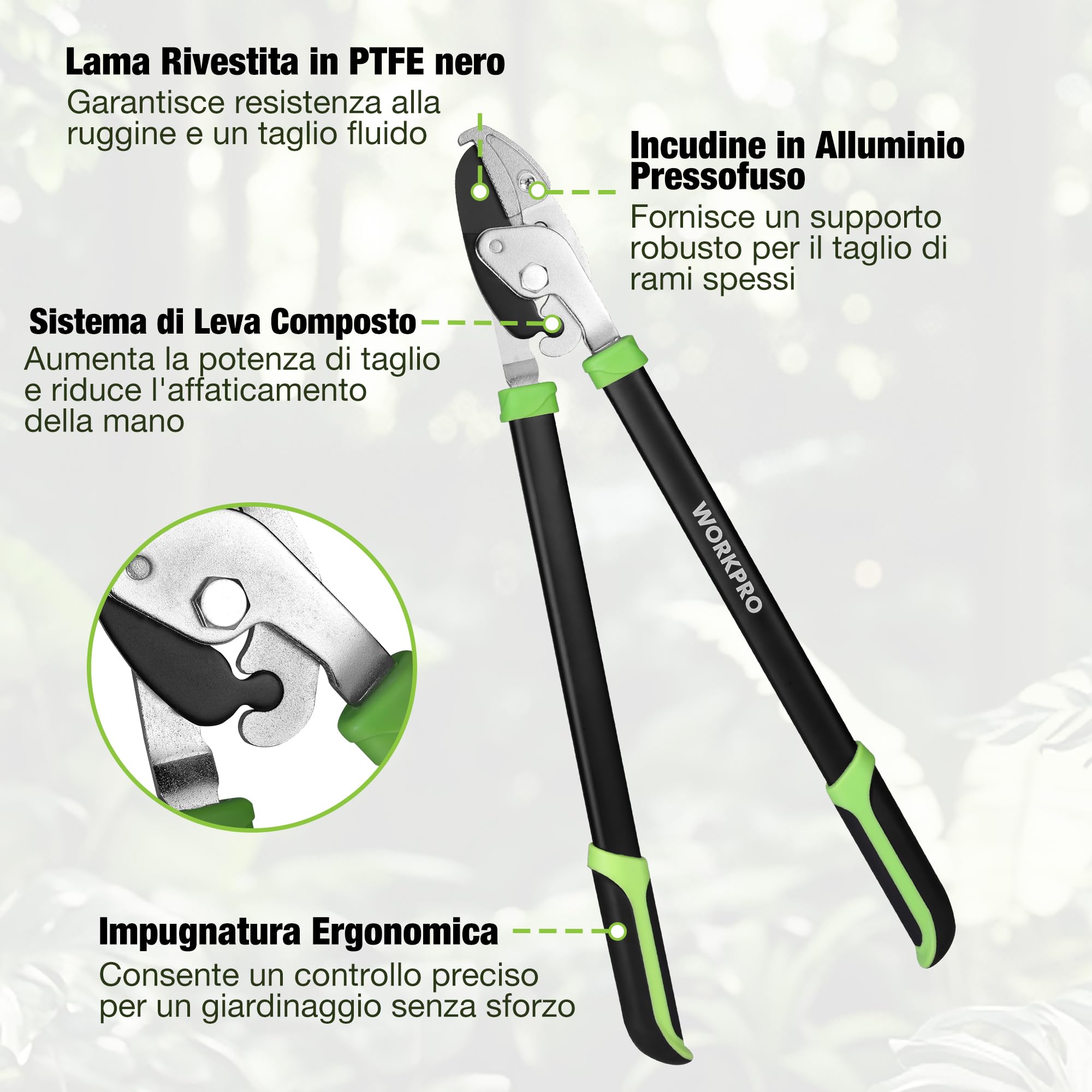 WORKPRO 3-Pezzi Set Forbici Cesoie da Potatura - Bypass, Troncarami a Incudine e Siepi - Attrezzi Giardinaggio Completo per Cura Piante