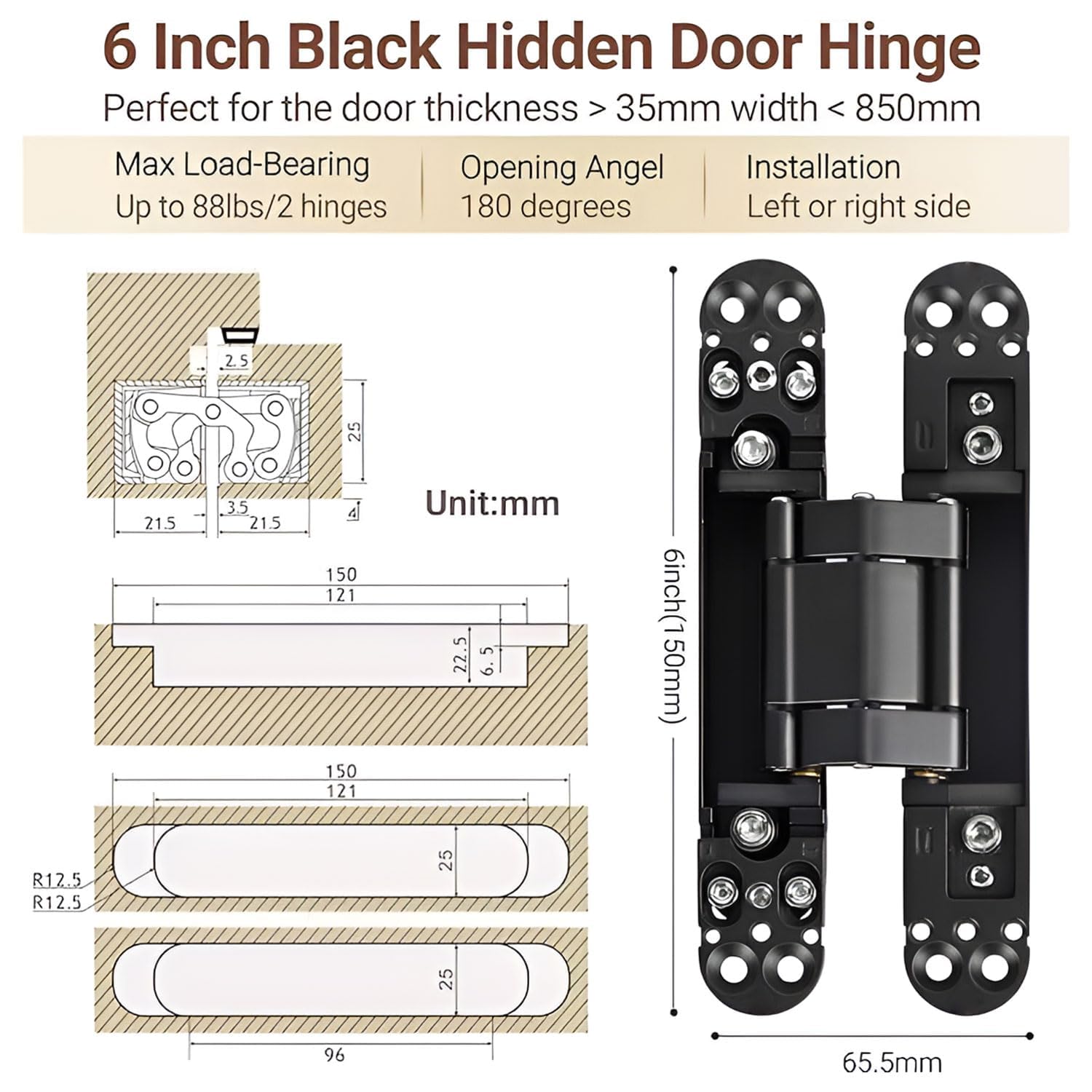 Concealed Door Hinges - Heavy Duty & Hidden -3 Concealed Door Hinges - Heavy Duty & Hidden -3
