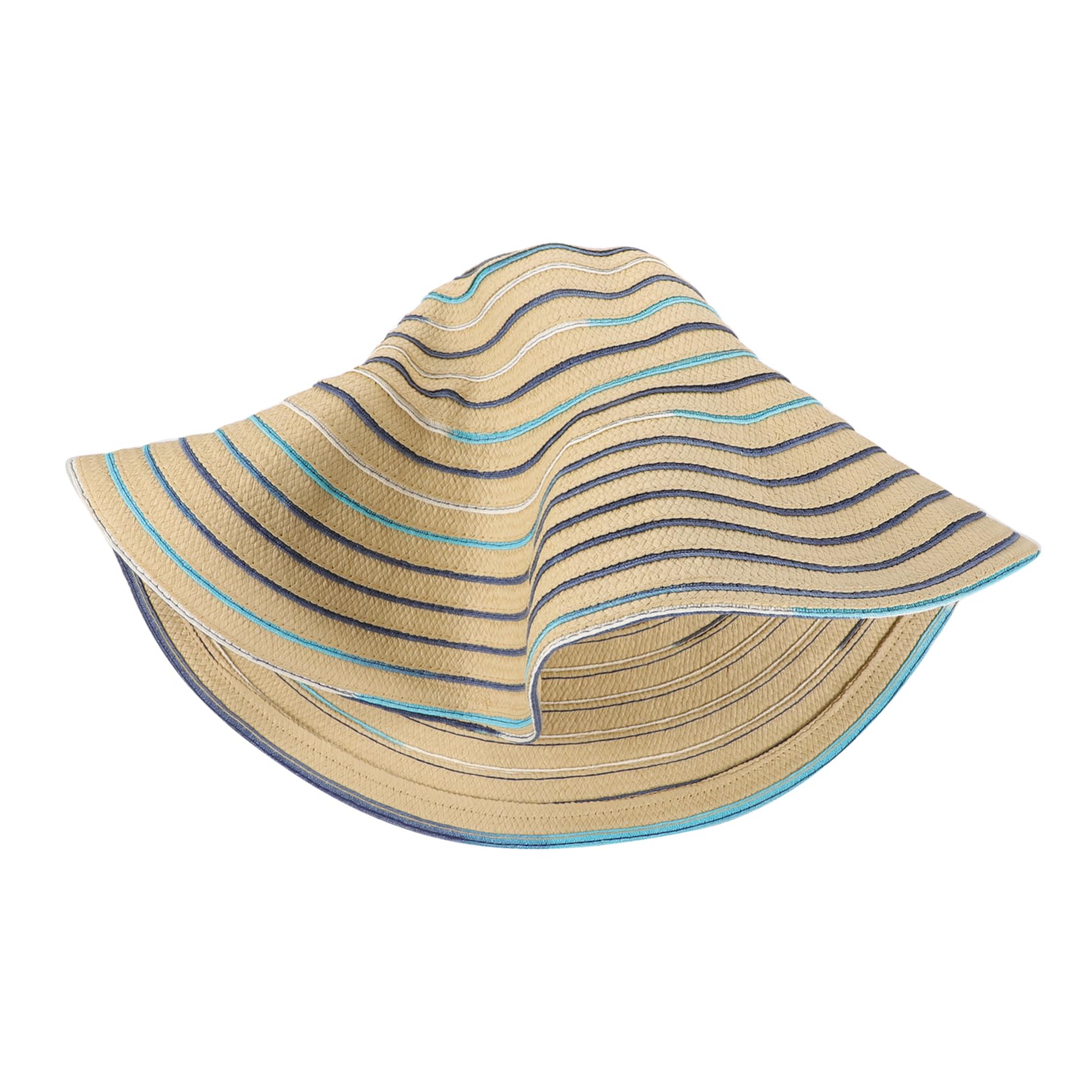 FOMIYES Cappello da Spiaggia in Paglia Falda Larga 17cm, Cappello da Sole Pieghevole per Donna Protezione Solare, Design a Righe Colorate, per Spiaggia e Viaggi