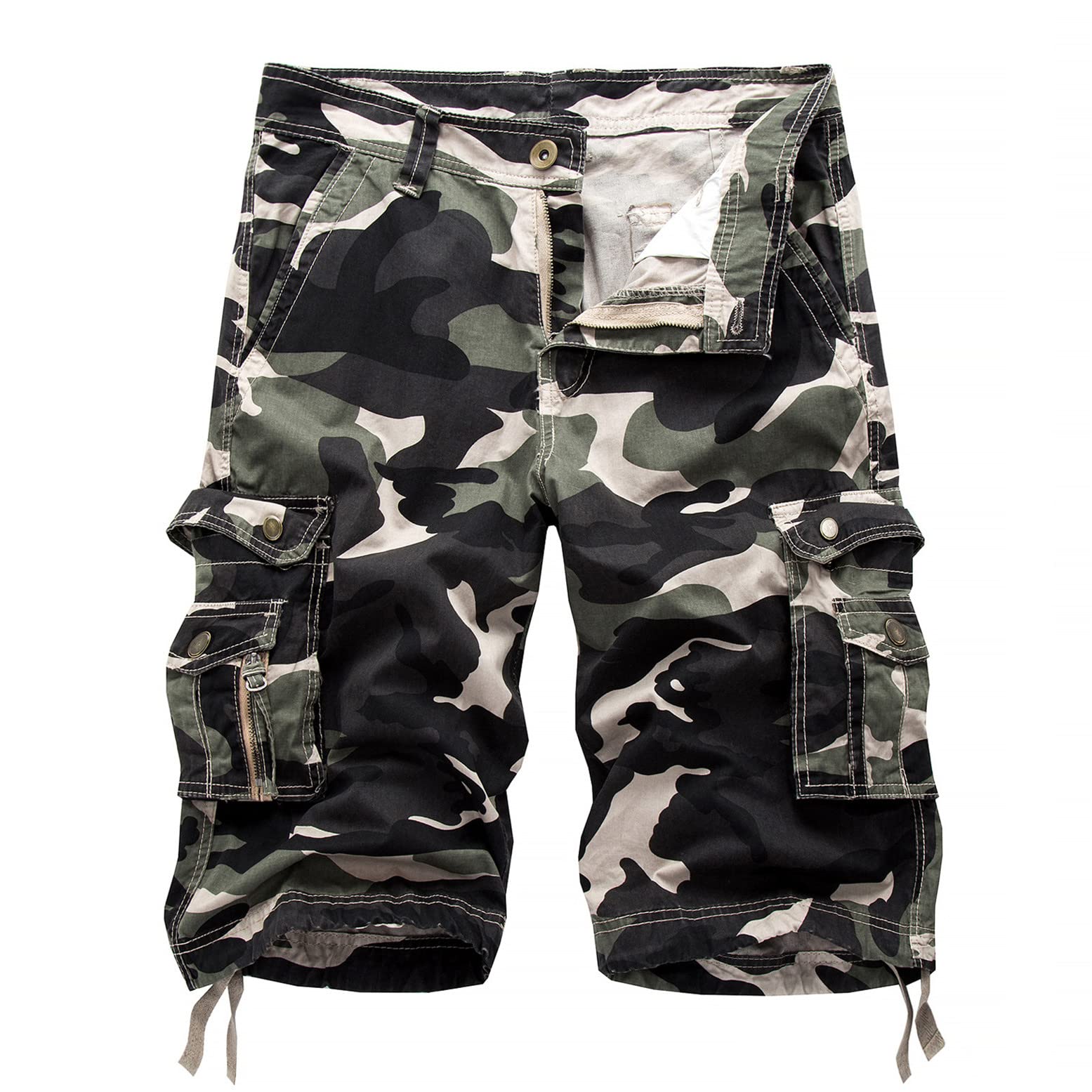 YOSICIL Hombre con Bolsillos Pantalones Cortos Cargo Verano Cremallera Casual Transpirable Cordón de Ajuste Pantalón Corto de Deporte Estampado de Camuflaje Diario Bermuda
