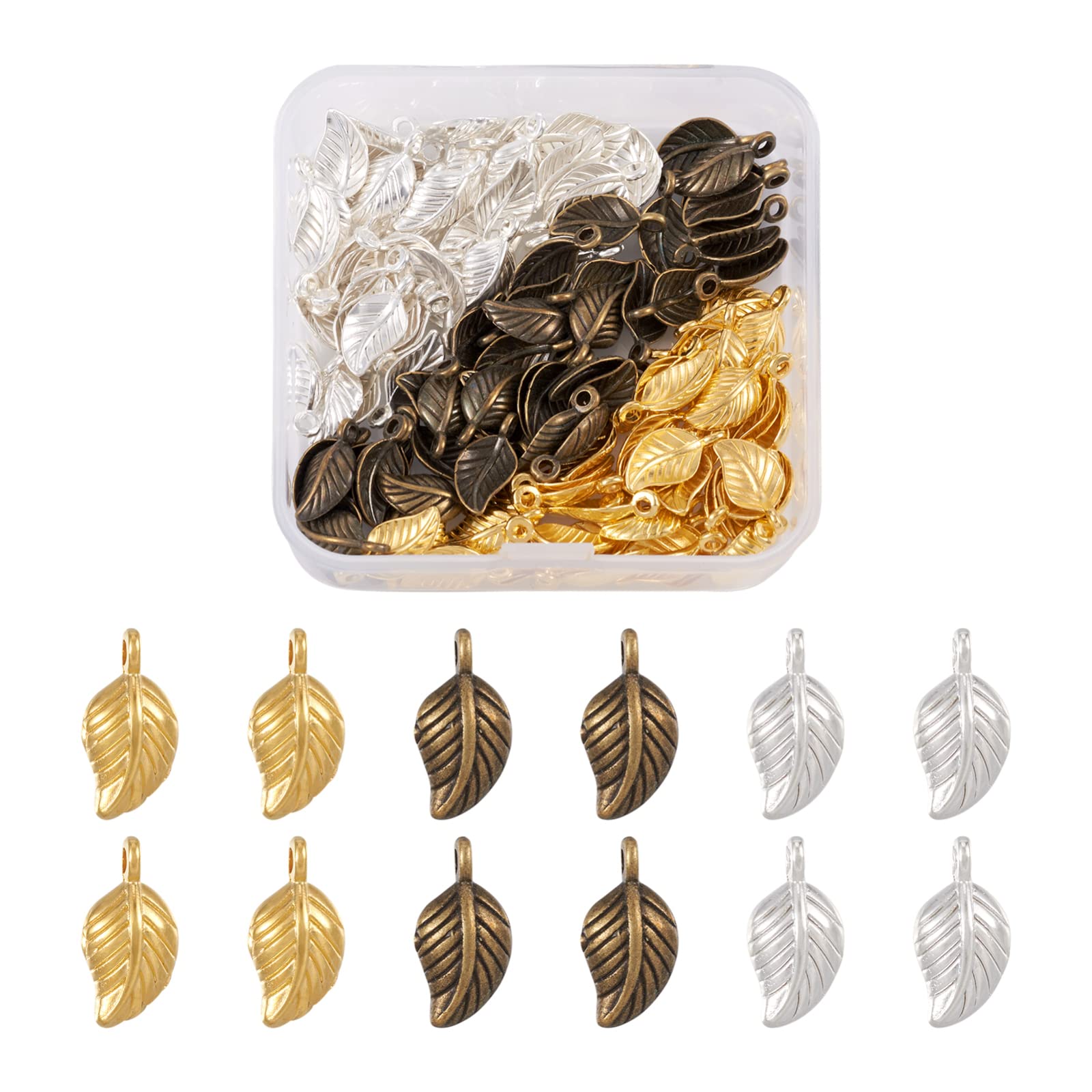 Amazon | 120個/箱 3色 合金 リーフチャーム 葉っぱ 金属
