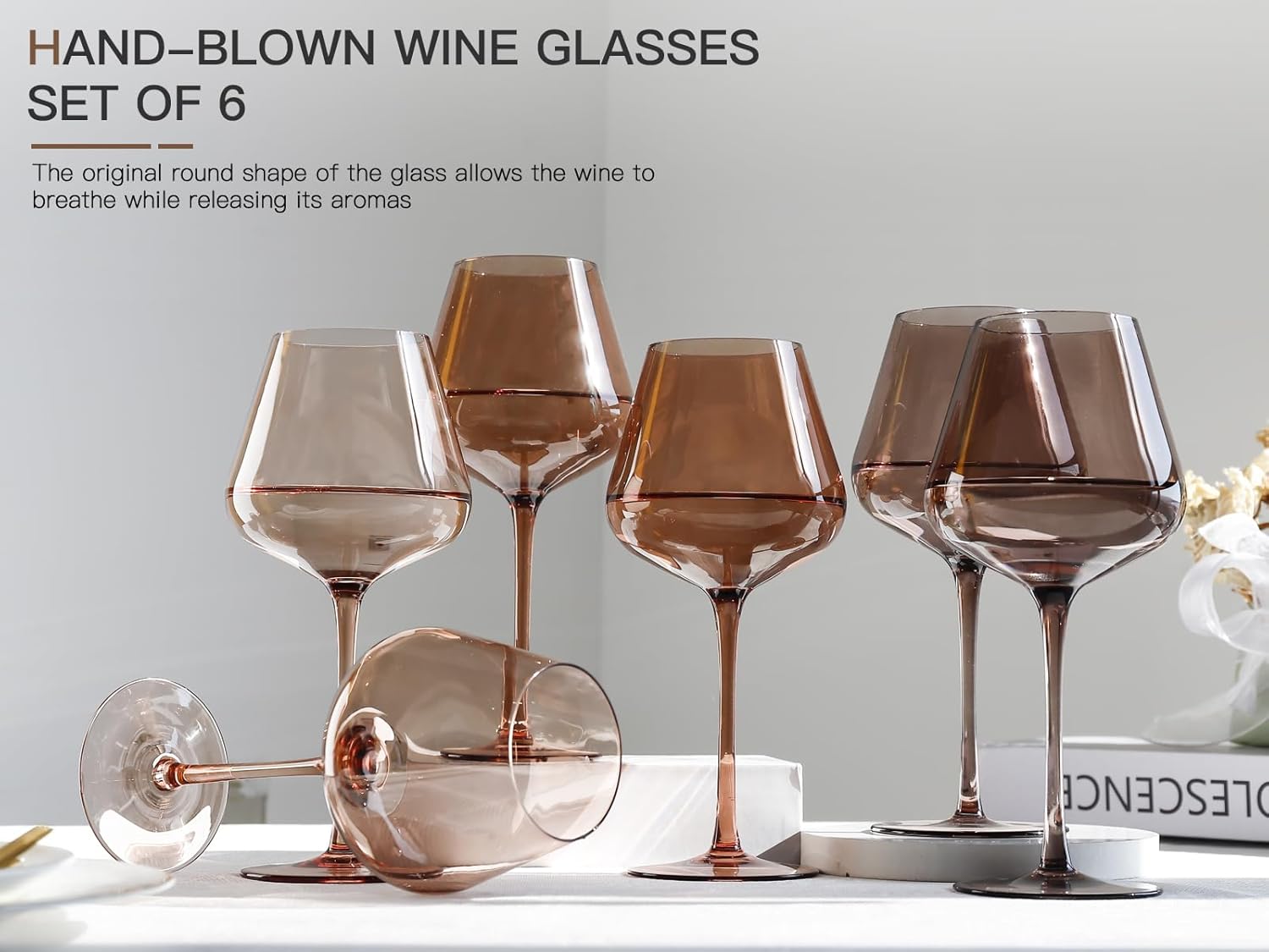 Venus Burgundy Wine Glasses Set of 6 - Crystal Hand Blown Amber Wine Glasses 18oz Lead-Free, Perfect Gifts for Wine Lover, Bar glasses sets for Wedding, New Year Gifts - Image 2