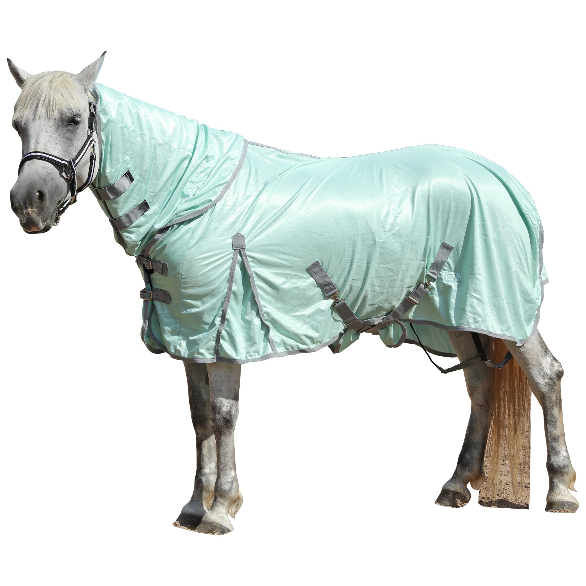 Mesh Fly Rug for Horses - Lightweight Summer Fly Sheet with Detachable Full Neck Combo & Belly Cover, UV Protection Green 6'6"