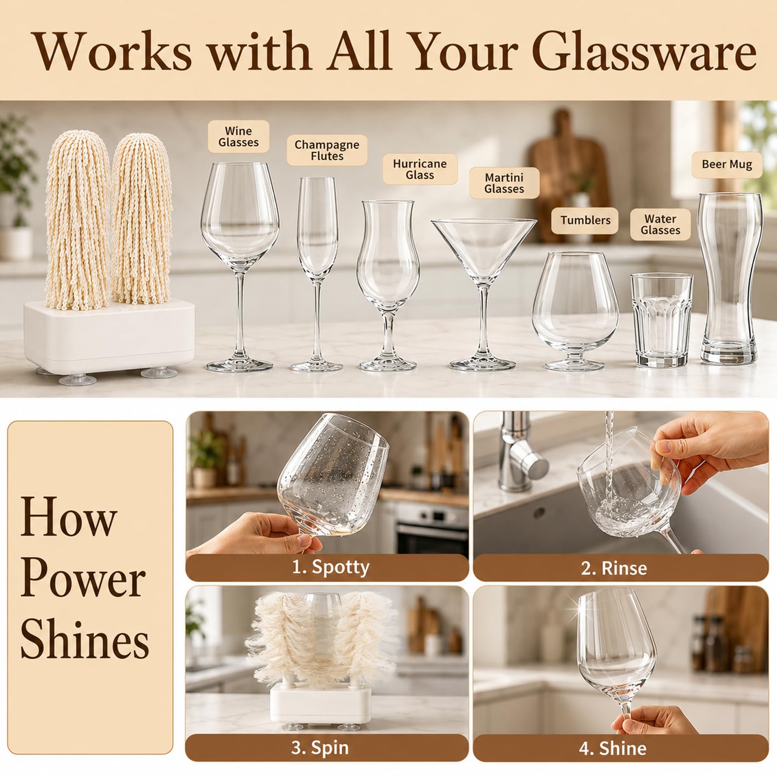 Polisseuse Électrique, Machine Automatique pour Verres à Vin | Deux Brosses Rotatives en Microfibre et Séchage Rapide à 600 tr/min pour Maison, Bars, Restaurants et Hôtels(black)