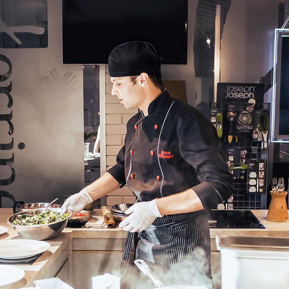 DOITOOL 4Pcs Chef Hat Unisex Adjustable Kitchen Cooking Chef Cap, Elastic Back Skull Cap Men Women Cooking Hats with Ties for Adults (Black) - Image 8