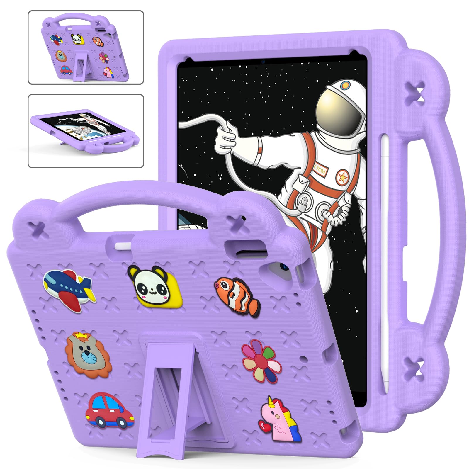 Kids Case for iPad Air 3 2019/iPad Pro 10.5 2017 10.5 inch, Shockproof Rugged with Stand Portable Handle EVA Lightweight Durable Cute Protective Cover - Light Purple
