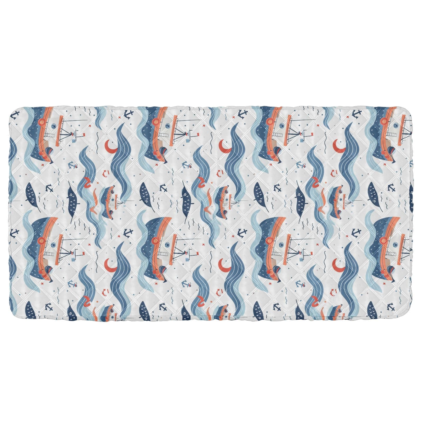 Portable Toddler Bed Sheet for Kids Cartoon Ship in The Sea Travel Bed Fitted Sheet