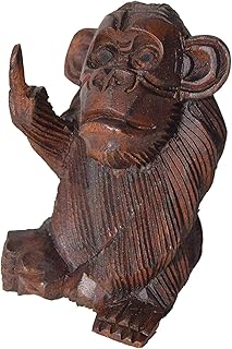 OMA Rude Monkey Flipping Bird Middle Finger Statue Solid Wood Hand Crafted