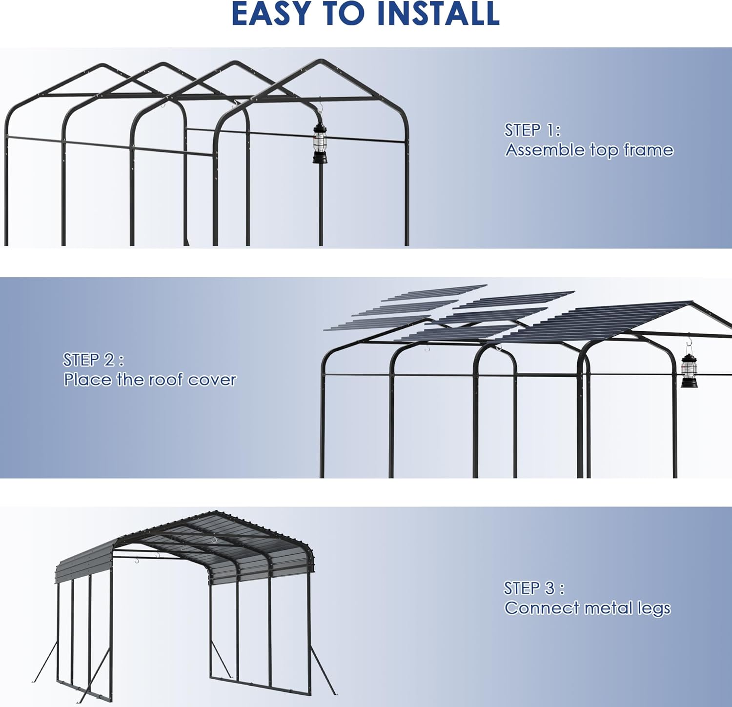 10' x 15' Heavy Duty Metal Carport Kit, Outdoor Carport Canopy with Galvanized Steel Roof & Reinforced Frame, All-Weather Garage Shelter Shed for Sedan, SUV, Truck and Boat