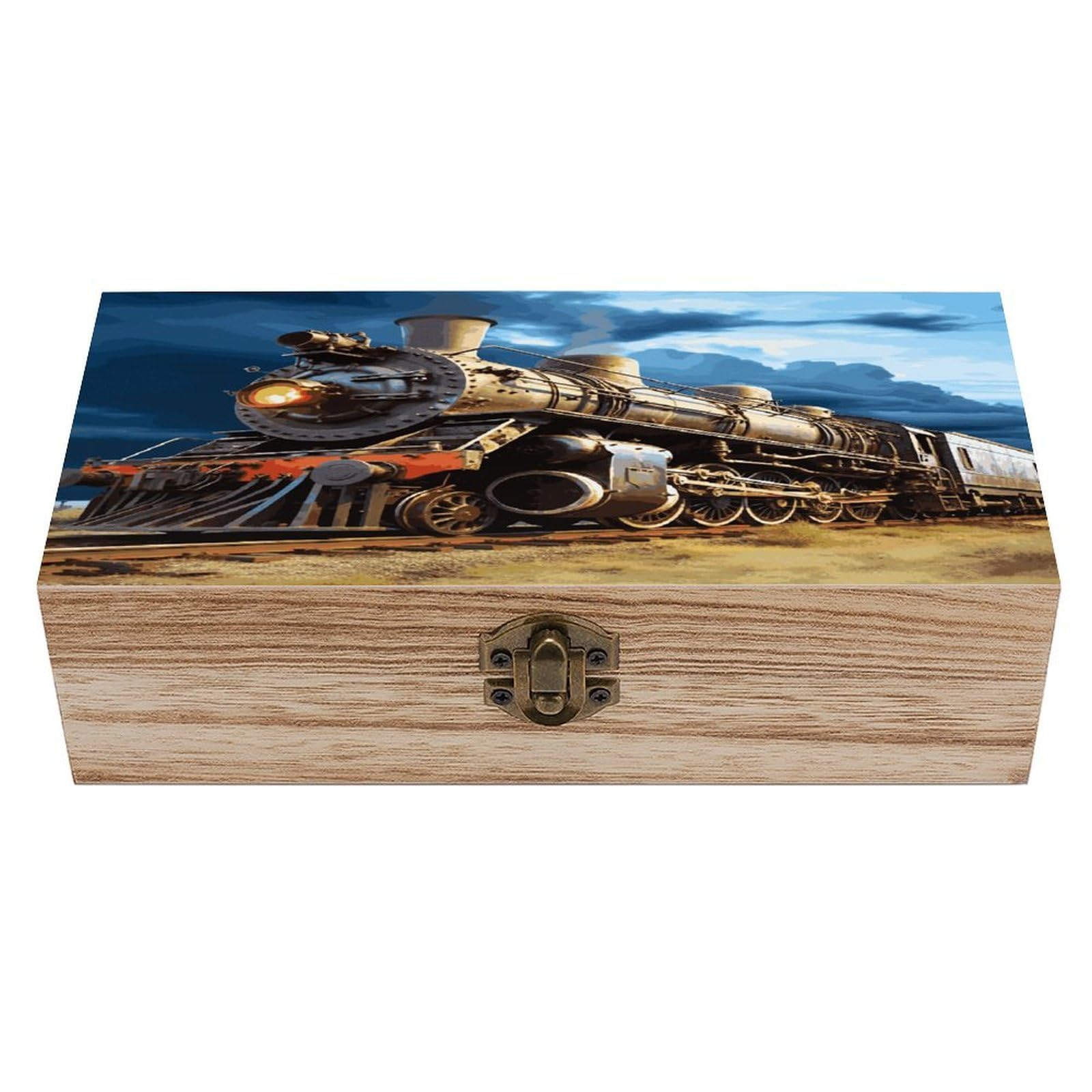 FekiLoot Locomotive Wooden Storage Box Rustic Jewelry Box with Hinged Lid Large Jewelry Storage Case Beautifully Keepsake Boxes Unique Gift Ideas for Men & Women