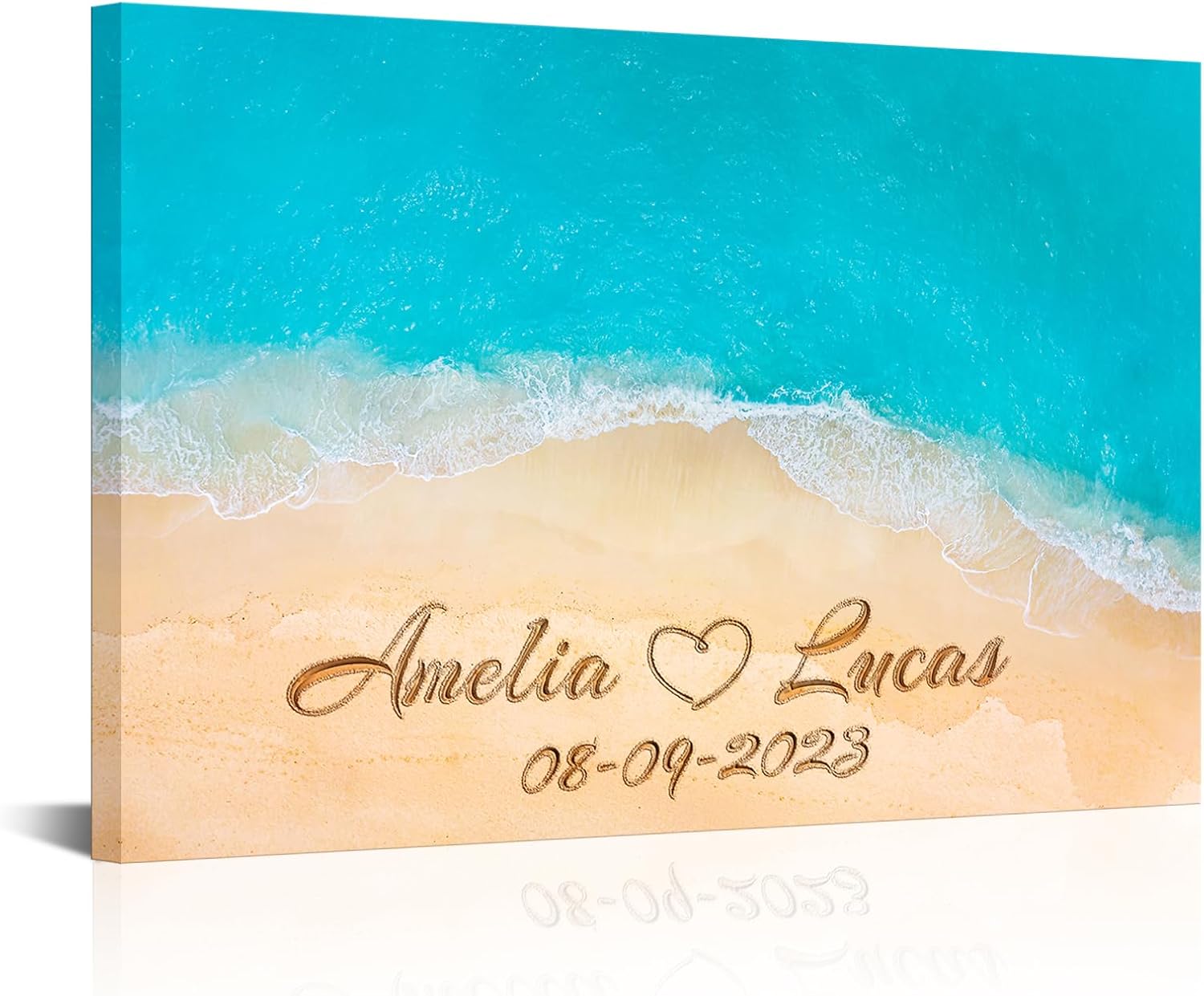 iLOOKLiKE Personalized Couple's Names and Special Date on Beach Wall Art Custom Romantic Sand Canvas Painting Prints Perfect Present for Him Her Love Gifts for Anniversary Wedding Home Decor