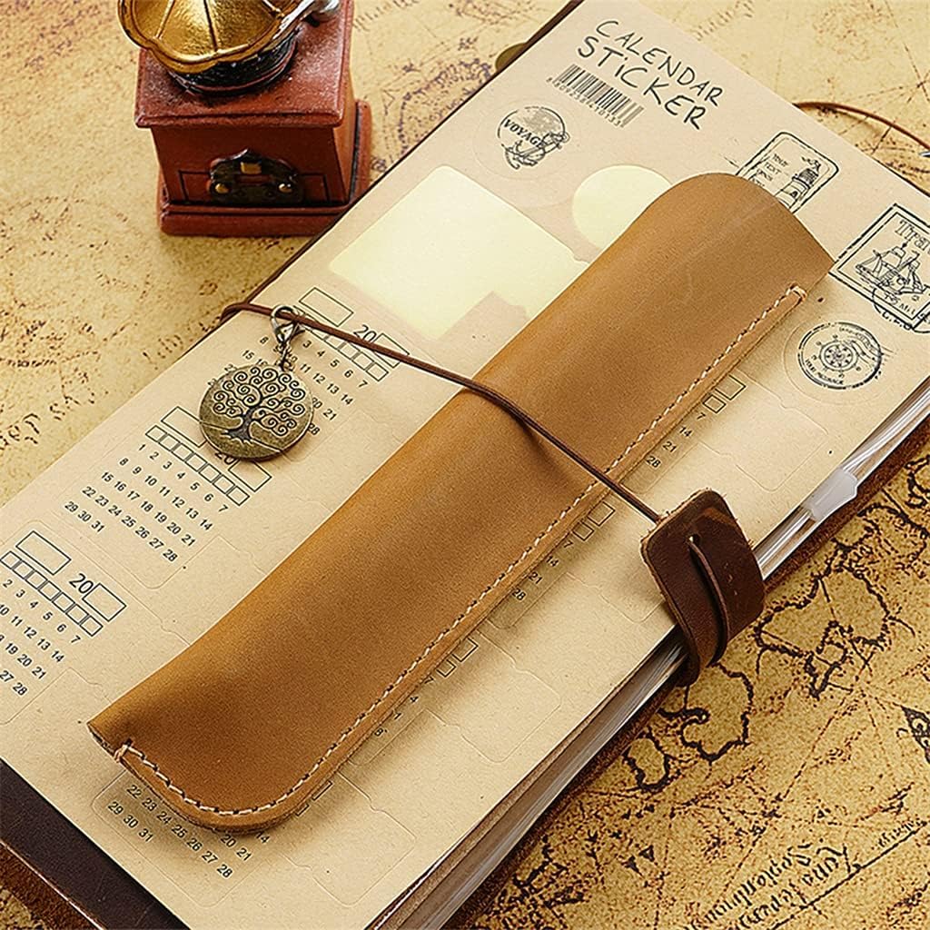 Zestaw długopisów ze skóry bydlęcej w kolorze jednolitym, skórzanym etui, ochronny ołówek (e 170 * 35 mm) (f