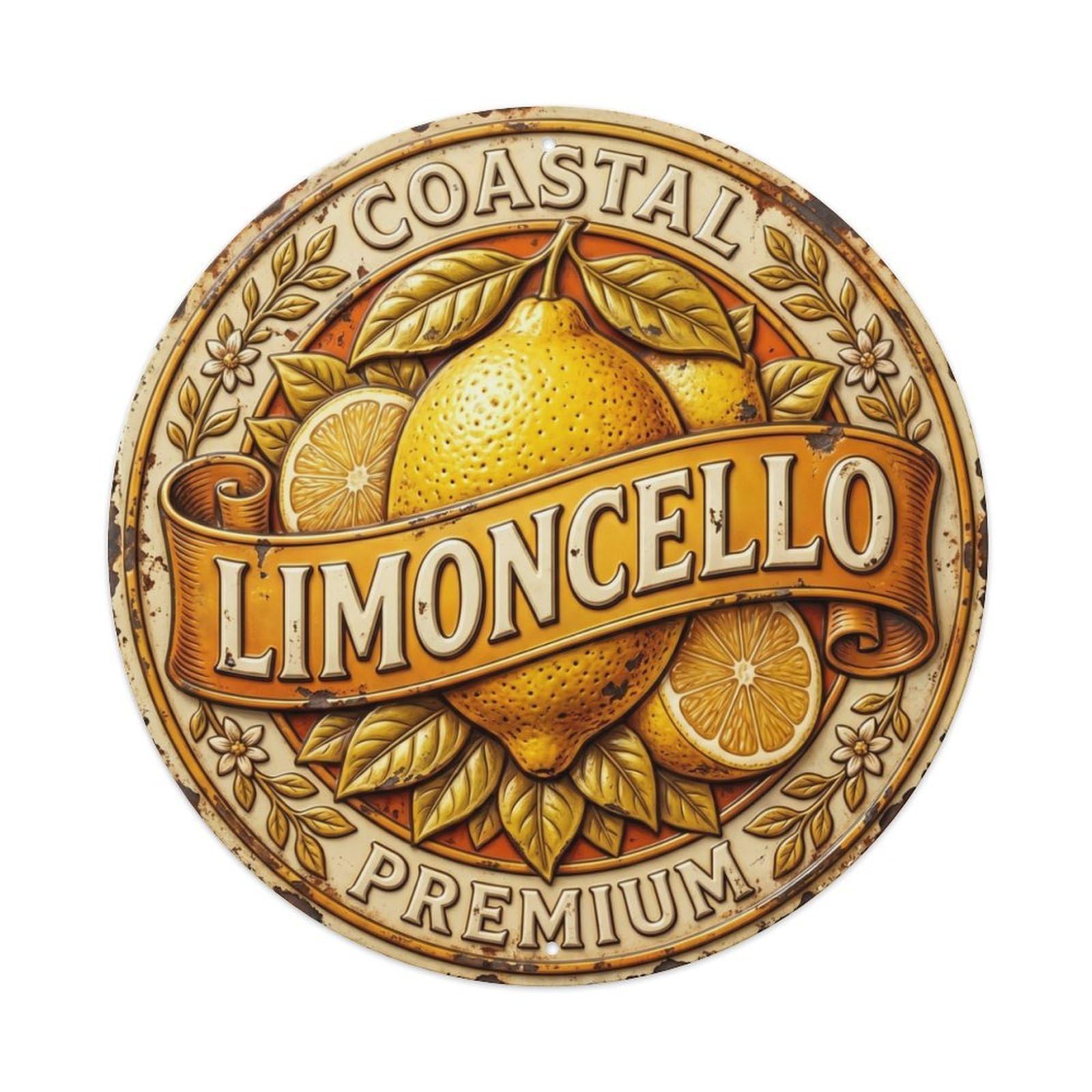 Fqcyn Style Coastal Liqueur Emblem Limoncello Metal Tin Sign Plaque Wall Decor For Cafe, Club Bar, Office, Home Garden Round Metal Poster 8X8inch