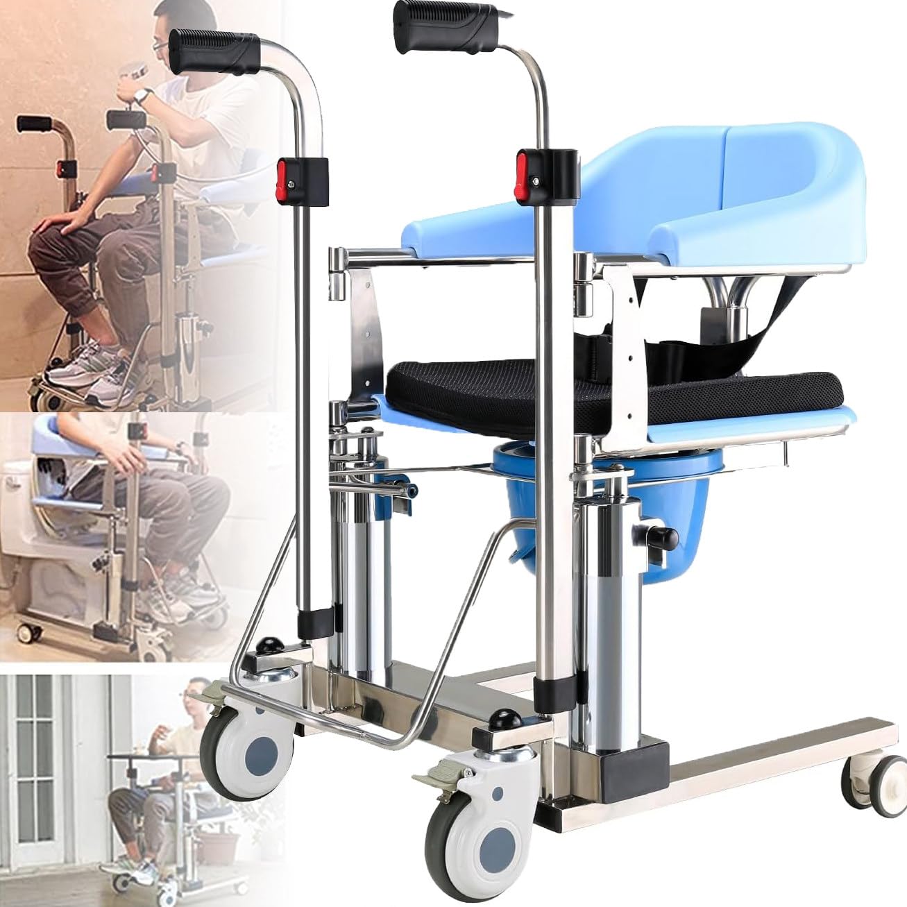 Podnośnik do transportu pacjentów, stalowy wózek transportowy, podwójne hydrauliczne krzesła transferowe, pas bezpieczeństwa do wózka inwalidzkiego do ewakuacji, urządzenie pielęgniarskie do kąpieli