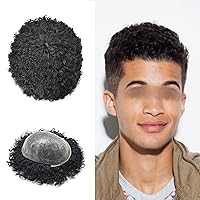Vista 10 de Tupé rizado afro para hombres negros Full Poly African American Hair Curl Systems inyectado PU Coily Hairpiece reemplazo piel unidades de cabello 1#