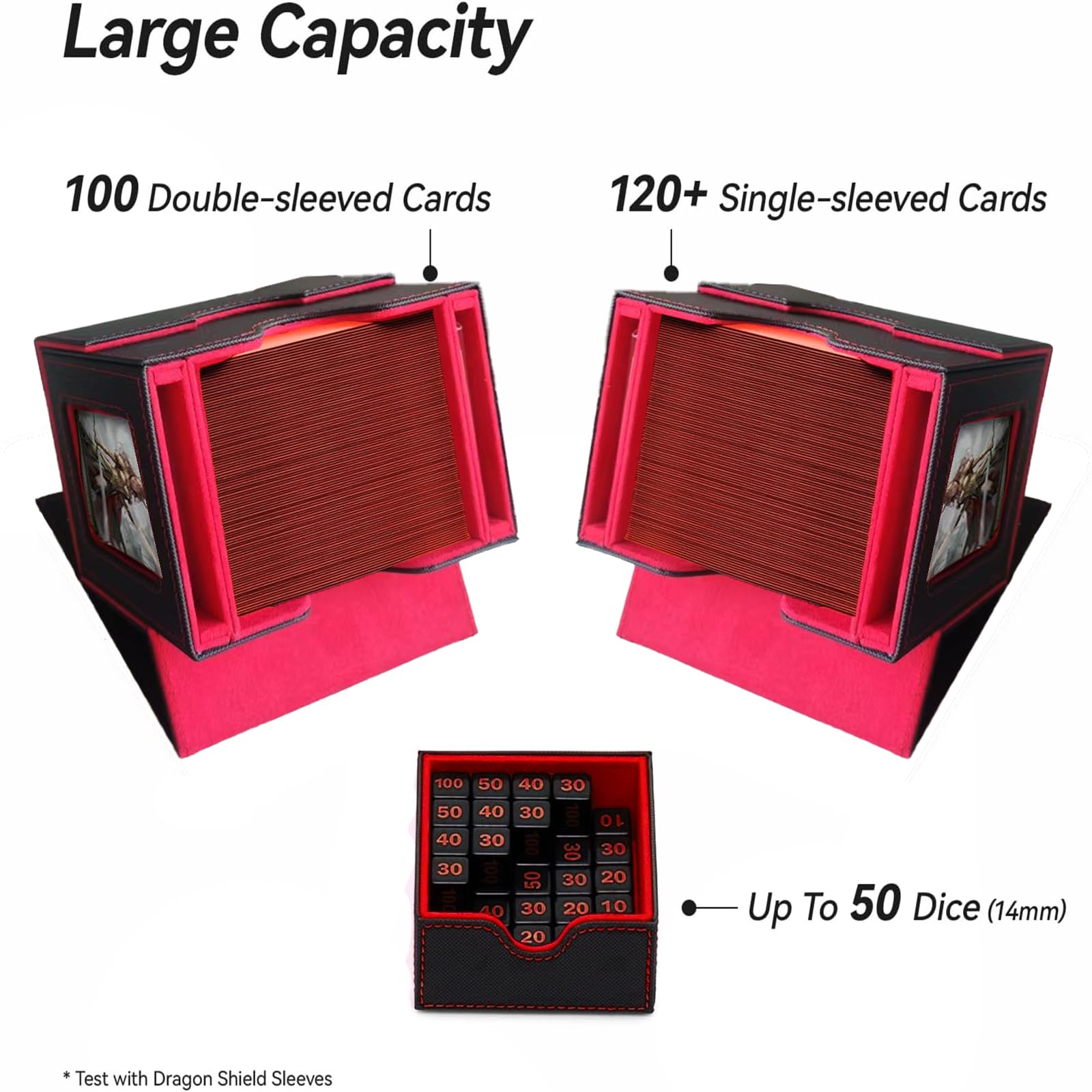 CMFYlive Caja de cartas para tarjetas de intercambio, caja de almacenamiento de tarjetas MTG, con capacidad para más de 120 tarjetas de una sola manga, de piel sintética, fuerte imán, mazo de cartas