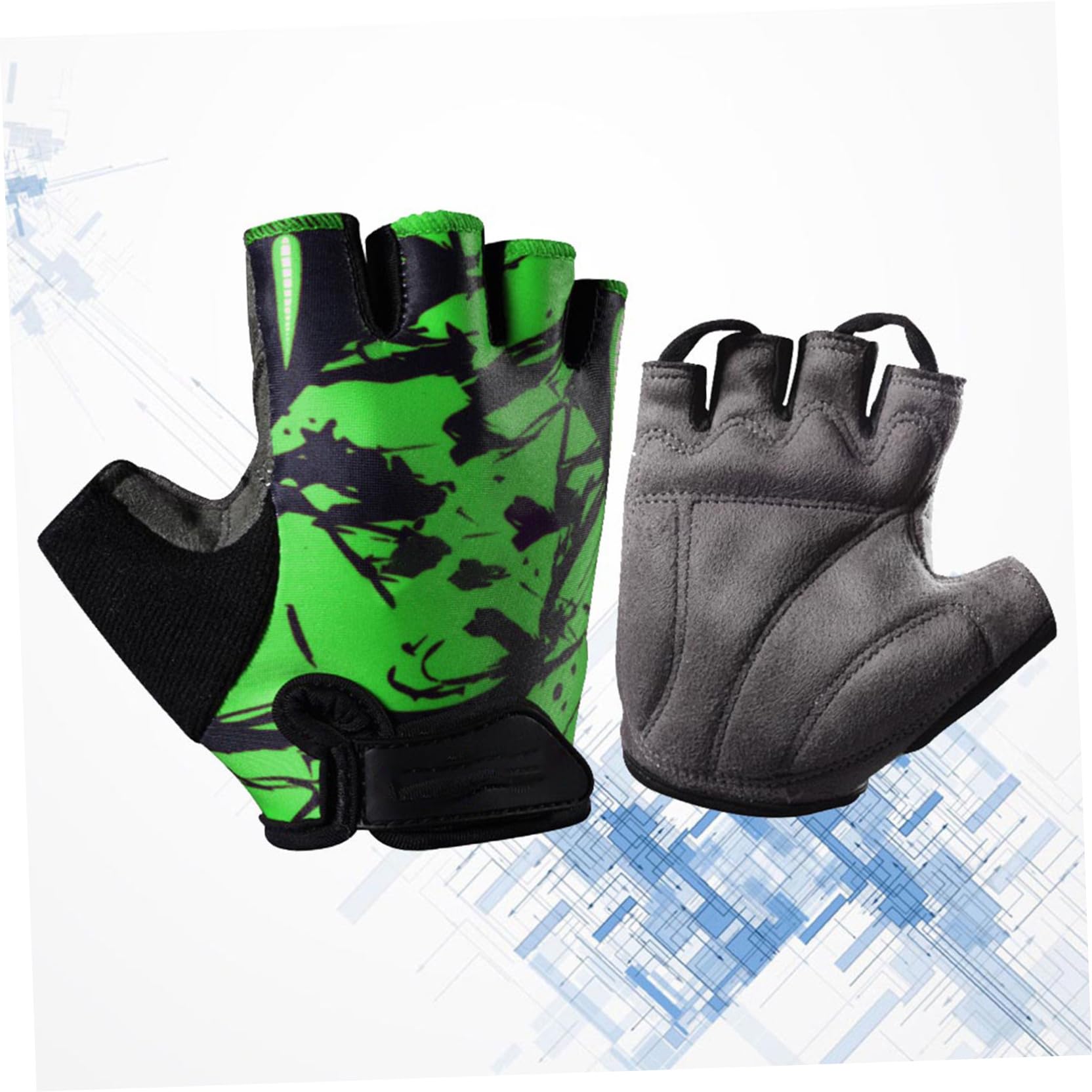 GALPADA 3stücke Kids Outdoor Sport Handschuhe Atmungsaktive Halbfinger Racing Und Workout-Handschuhe Für Junge Mädchen rutschfest Und Stoßdämpfend Grün Totem