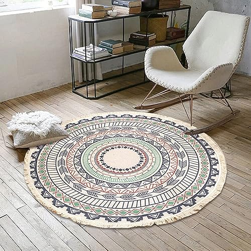 LIULA Alfombra redonda de algodón de 3 pies, elegante alfombra decorativa de mandala circular con borlas, lavable para interiores, sala de estar,