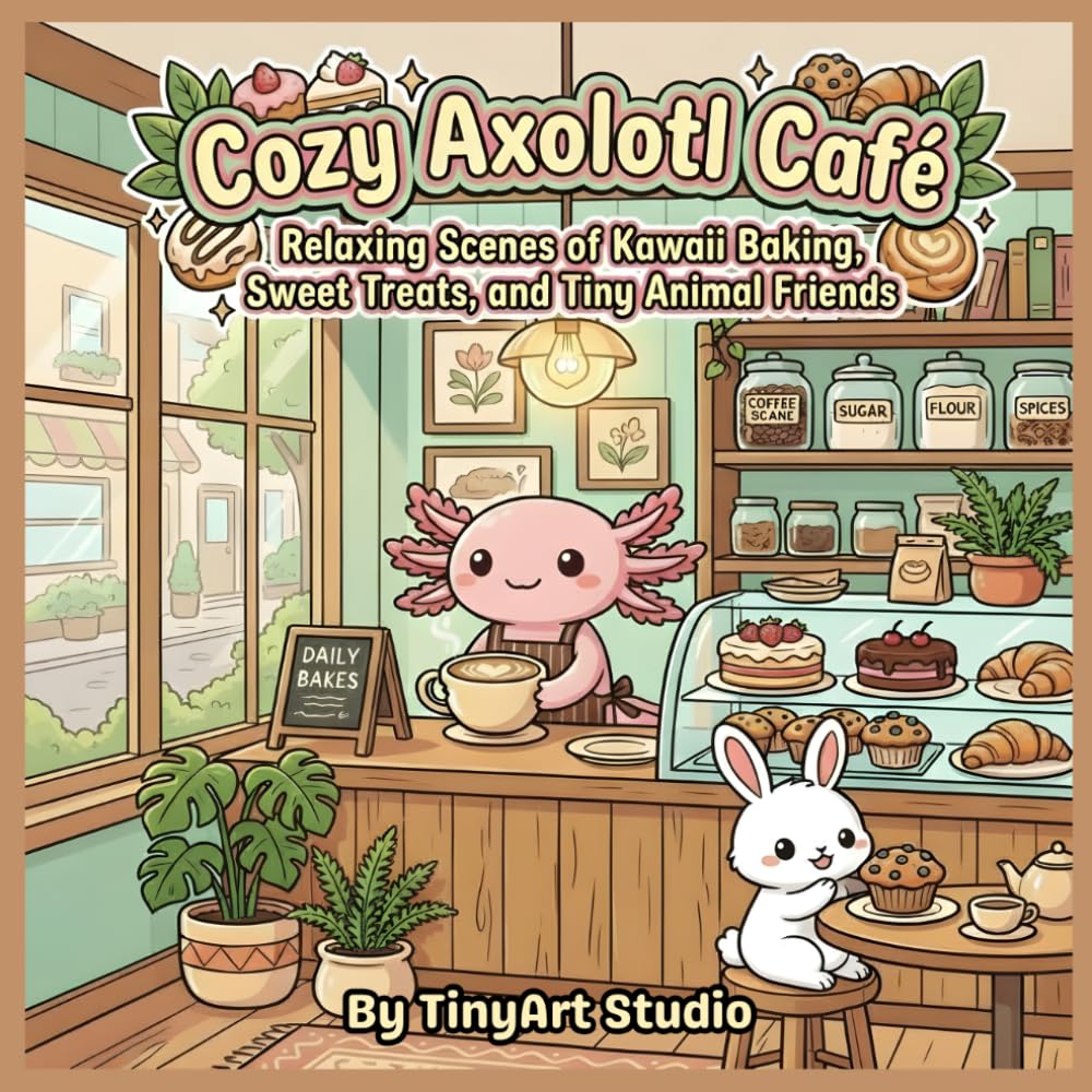 Cozy Axolotl Café: A Cute Axolotl Coloring Book for Adults: Kawaii Baking, Sweet Treats, Tiny Animal Friends, and Relaxing Cozy Scenes (Cute & Cozy Axolotl Friends Coloring Book)
