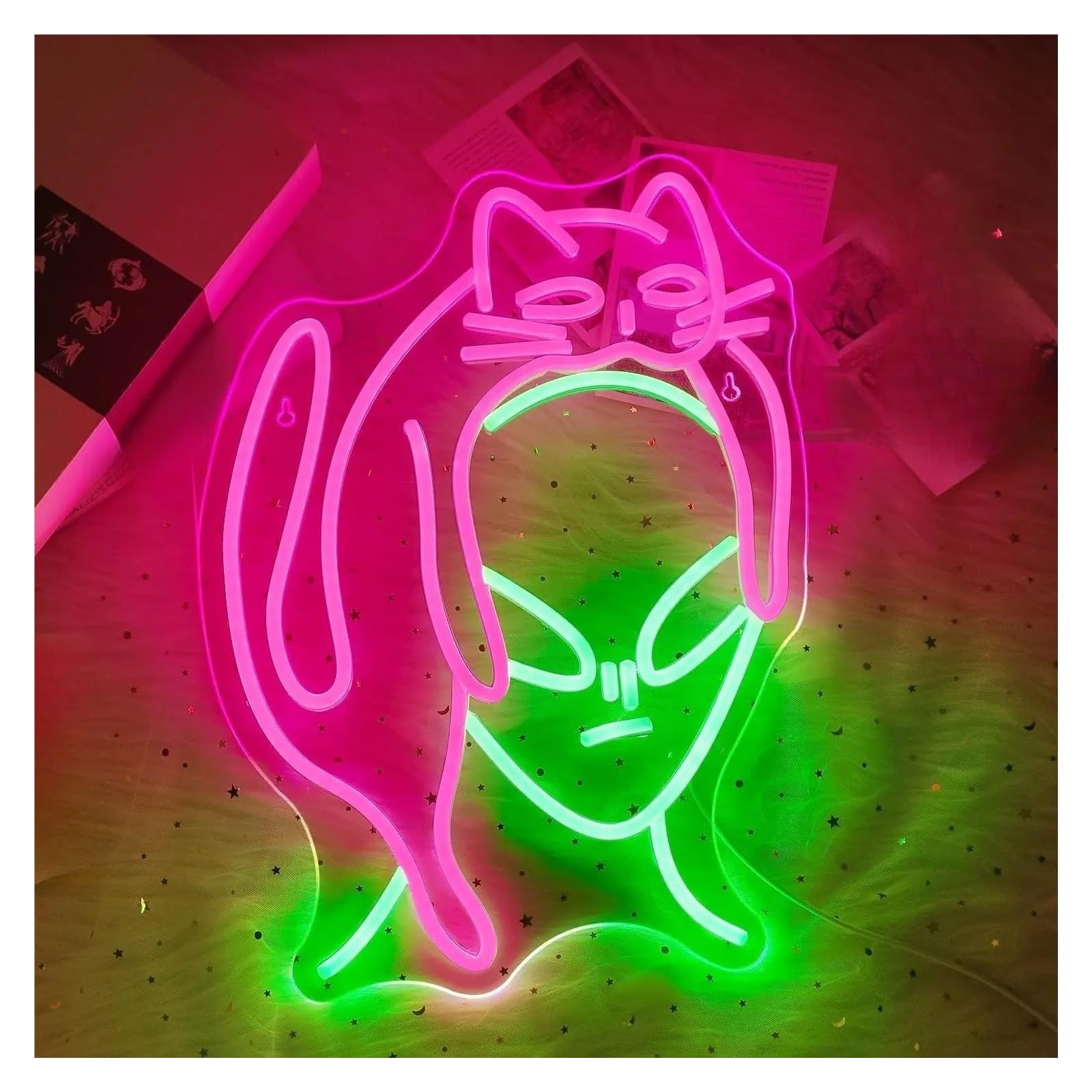 LEMST Sign Lamp Cat Alien Neon Sign Dimmable Light for Bedroom Bar Club Hotel Birthday Party Art Decor USB Powered Lamp 37.2cmx27cm