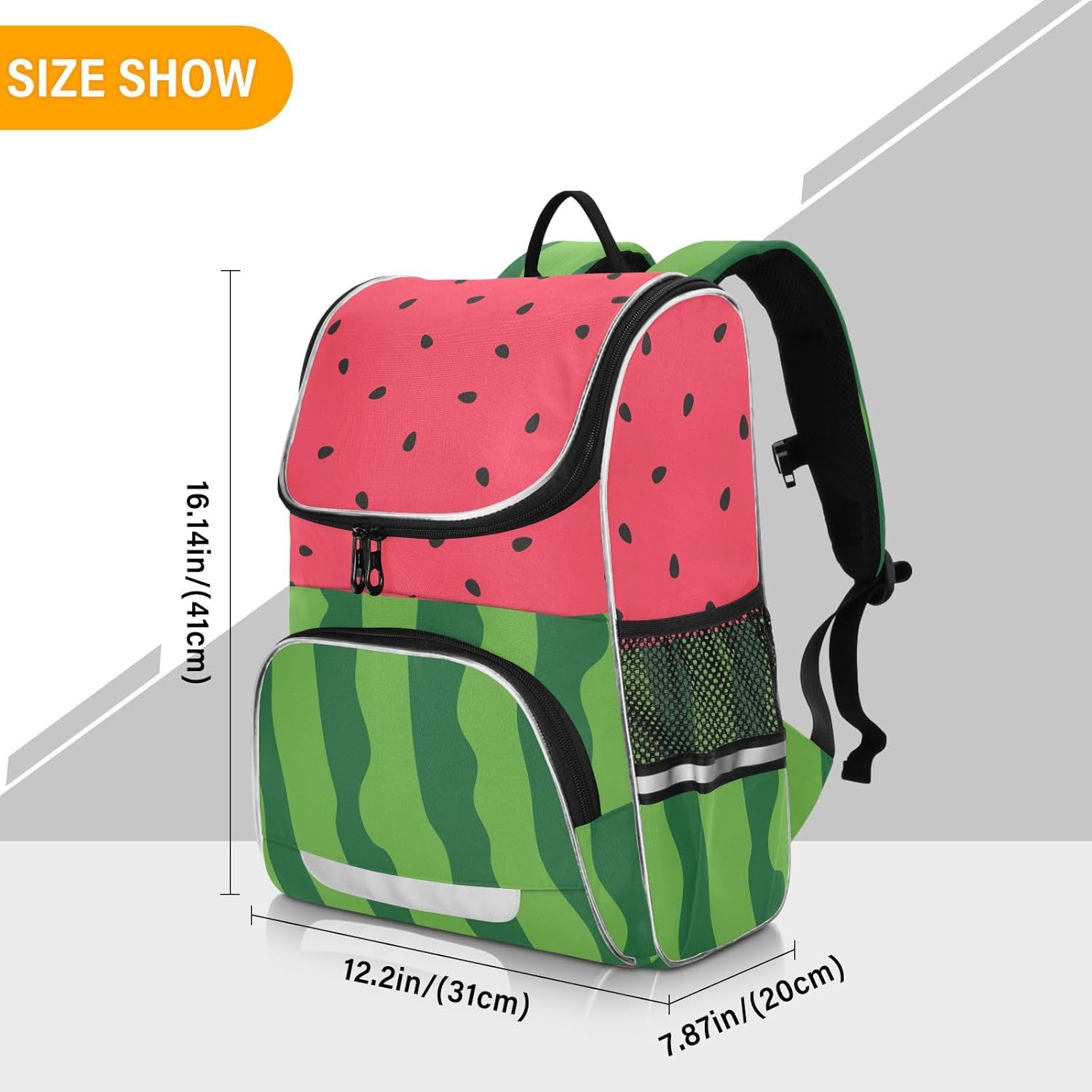 Watermelon Backpack - Large Capacity Printed Bookbag for Kids & Teenagers, Red Watermelon Fruit Design, Boy & Girl School Backpack