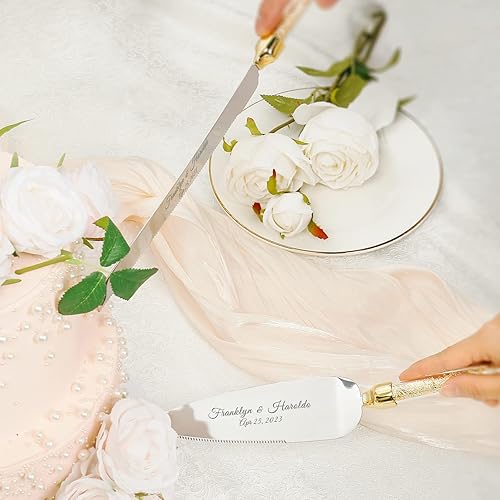 Miniatura 2 de Juego de cuchillo y servidor personalizado para pastel de boda, juego de corte de pastel grabado, elegante juego de cortador de pastel, cuchillo de