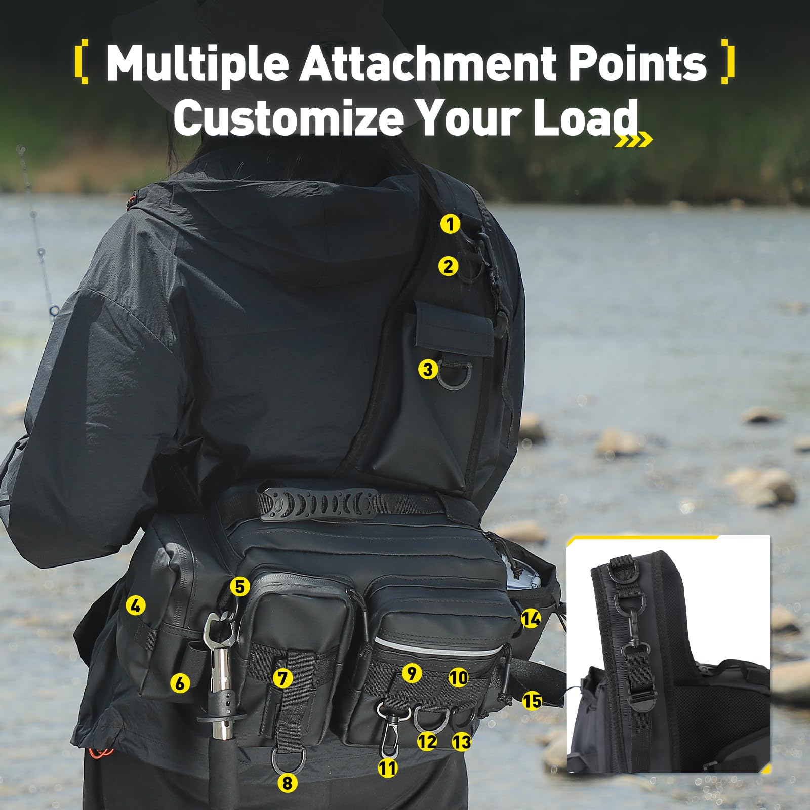 Multi Carry Sac banane de pêche – Canne à pêche – Maintien – Hydrofuge – Grande capacité pour pêche au bar