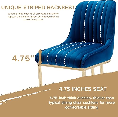 Miniatura 4 de Juego de 2 sillas de comedor modernas de terciopelo tapizadas, sillas de cocina con patas de metal doradorespaldo sin brazos para cocina, comedor,