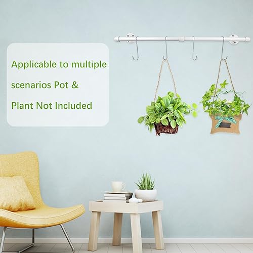 Miniatura 5 de Yoiemivy Barra de maceta colgante con 4 ganchos para colgar en la pared blanca, barra minimalista para macetas, colgador de plantas de metal para