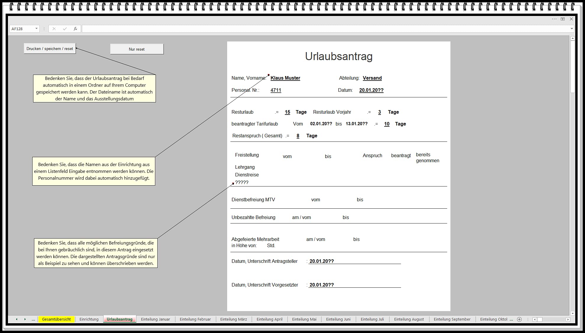 Belegungsplan für Maschinen oder Personal Dienstplan Schichtplan Einsatzplan erstellen in Excel