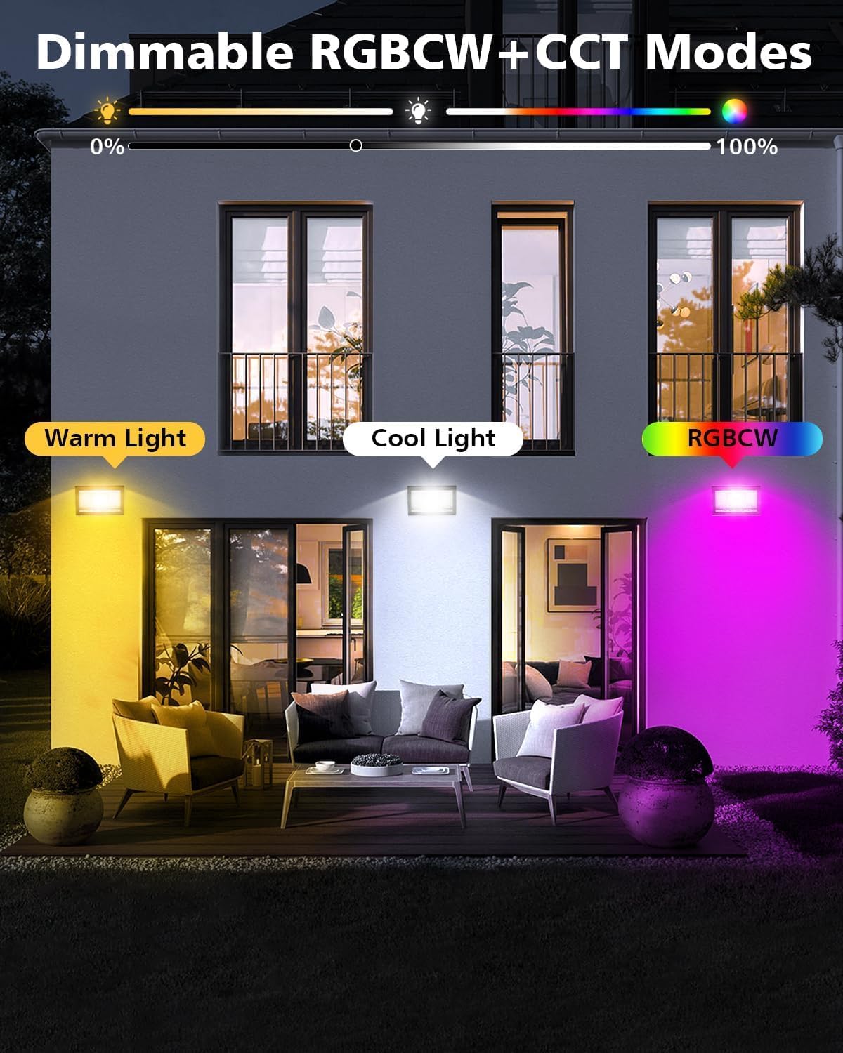 T-SUN Christmas LED Flood Light, 30W RGBCW Dimmable Outdoor Smart Lights, Color Changing LED Light with Remote & APP Control Waterproof Up Lights, Music Sync Stage Spot Light for House, Party (4 Pack)