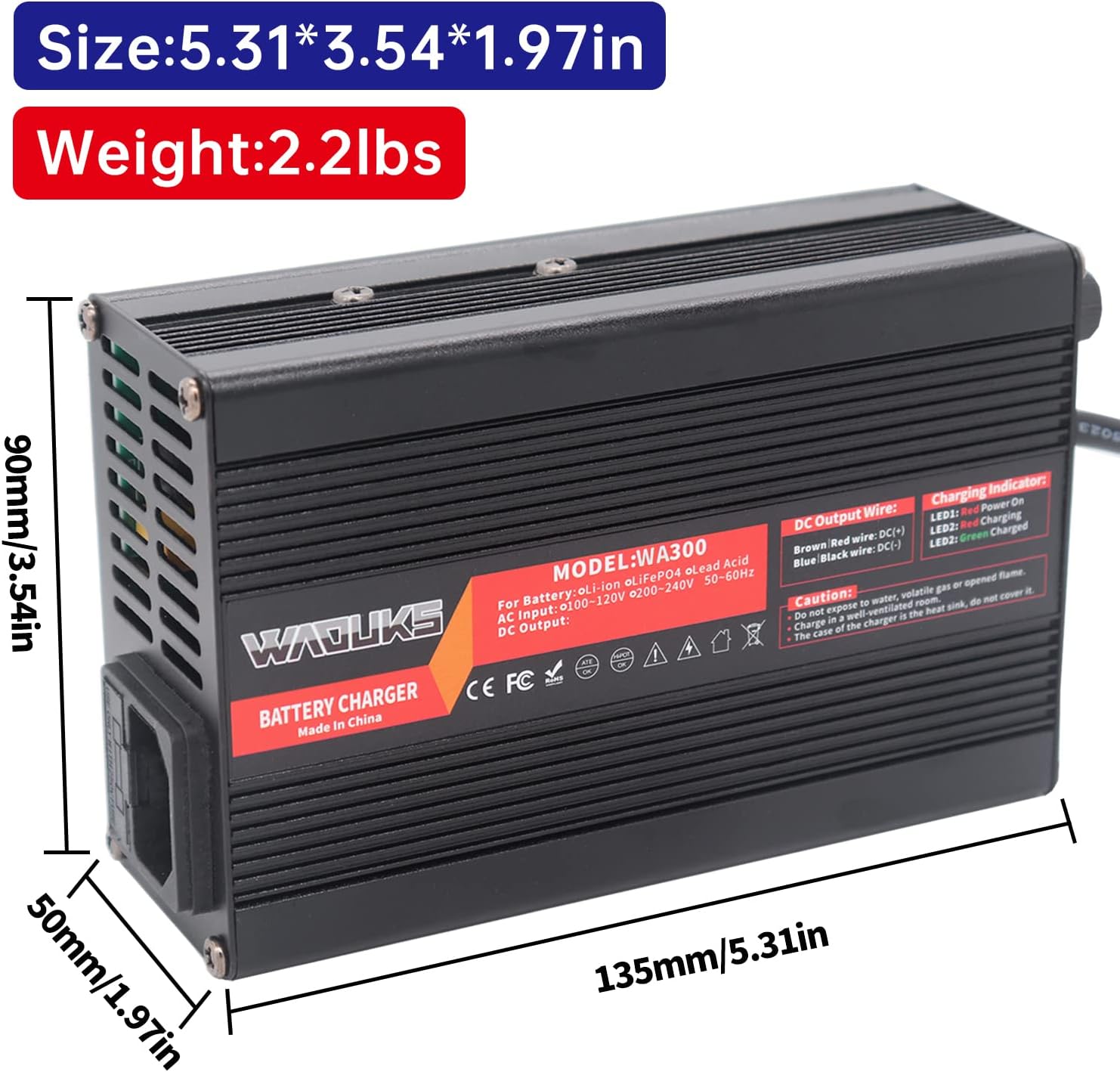 54.6V 4A Li-ion Battery Charger 48V Smart Charger Black Aluminum Case Output C13 Connector with Cooling Fan Used for 13S 48V Li-ion Battery Pack(Black+C13)