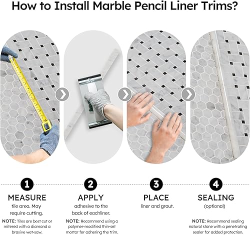 Miniatura 8 de Diflart Carrara - Riel de silla de mármol blanco de 2 x 12 pulgadas, moldura con borde redondeado para baño, cocina, ducha, sala de estar, paquete