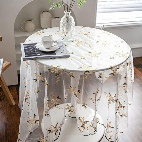 Miniatura 8 de vctops Elegante mantel de encaje con bordado floral para mesa, para fiestas, bodas, cocina, comedor, decoración del hogar (blanco, 51 x 118 pulgadas)