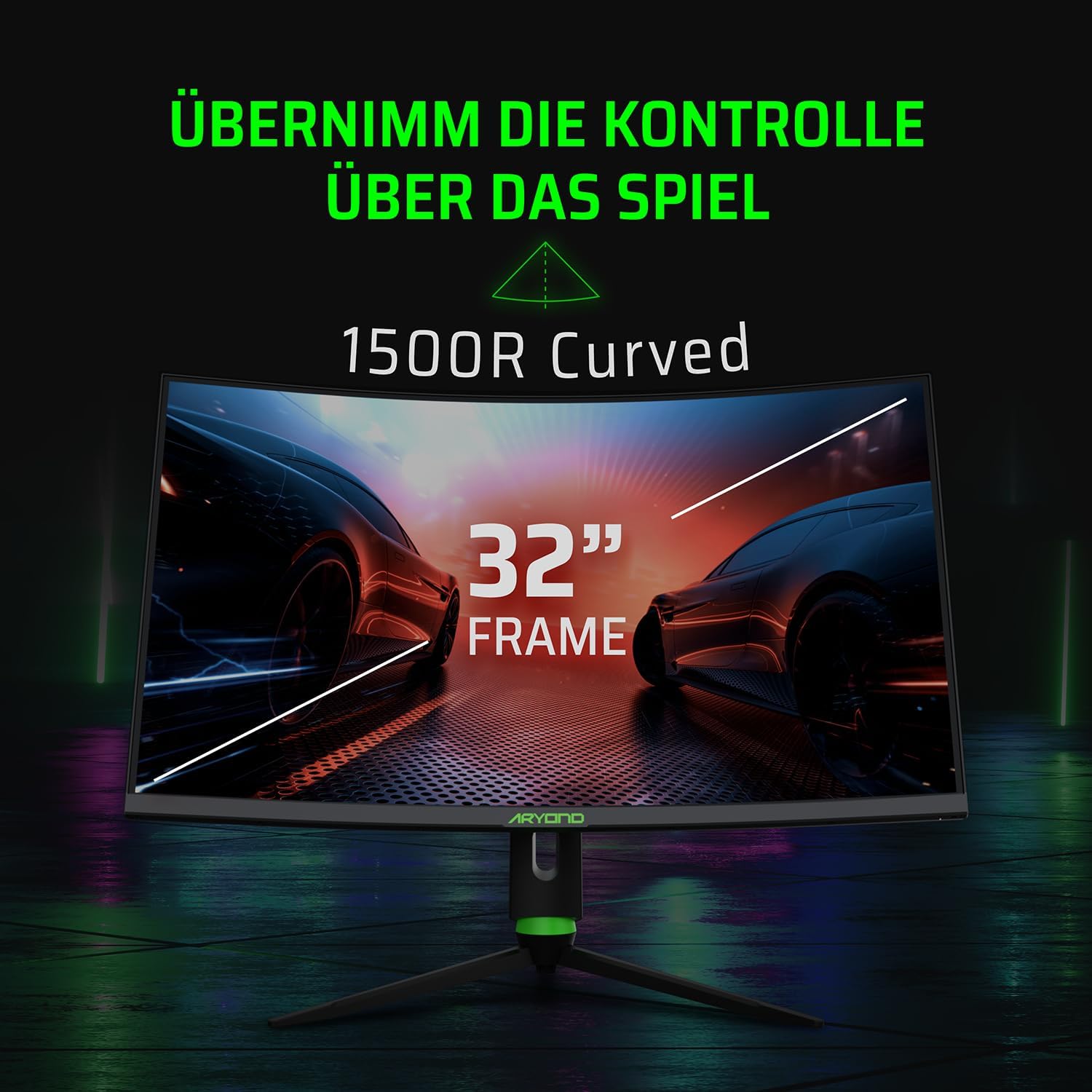 Aryond A32 V2 Curved Gaming Monitor, 32 Zoll(80cm), 180Hz, 1500R, QHD (2560x1440), 1ms, HDR, FreeSync&G-Sync, 122% SRGB, Eye Care, Eingebauter Lautsprecher, HDMI, Display Port, Höhenverstellbar
