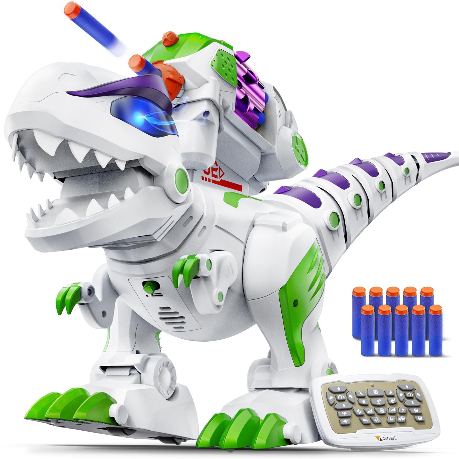 Ruko 8809 Großer Dinosaurier Spielzeug für Jungen Kinder, Darts, T-Rex Grün | 31 cm hoher, Schaumstoff Pfeile, programmierbar, schießend laufend brüllend, Geschenk für Jungen Mädchen 3 4 5 6 7 8 jahre