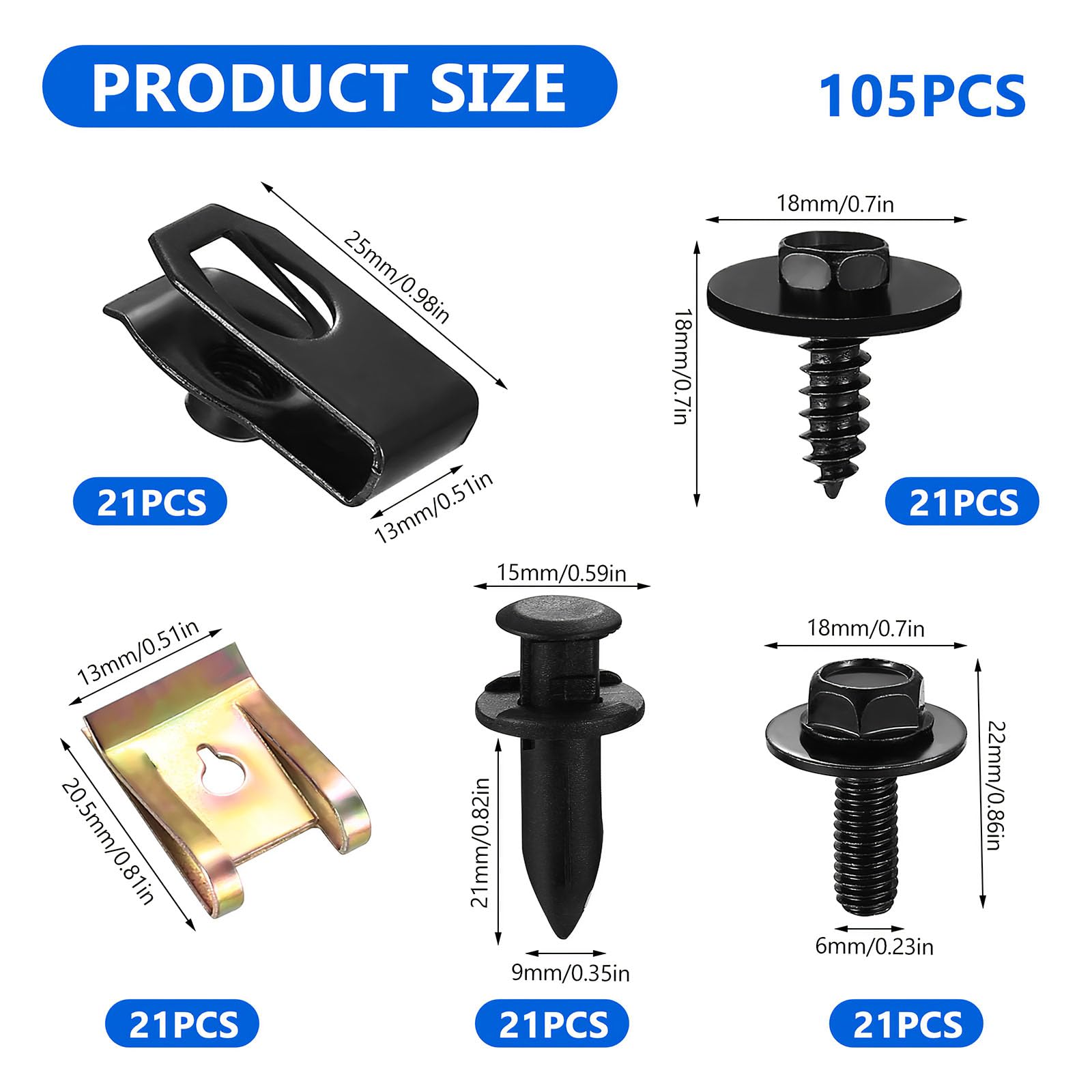 Kit 20 Pezzi Dadi A U Per Auto - Clip Carrozzeria In Metallo Con